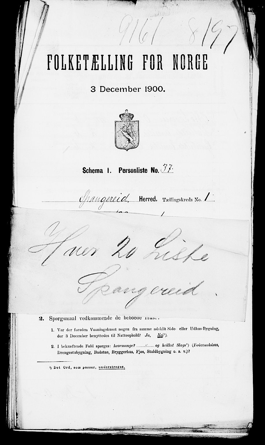SAK, Folketelling 1900 for 1030 Spangereid herred, 1900, s. 27