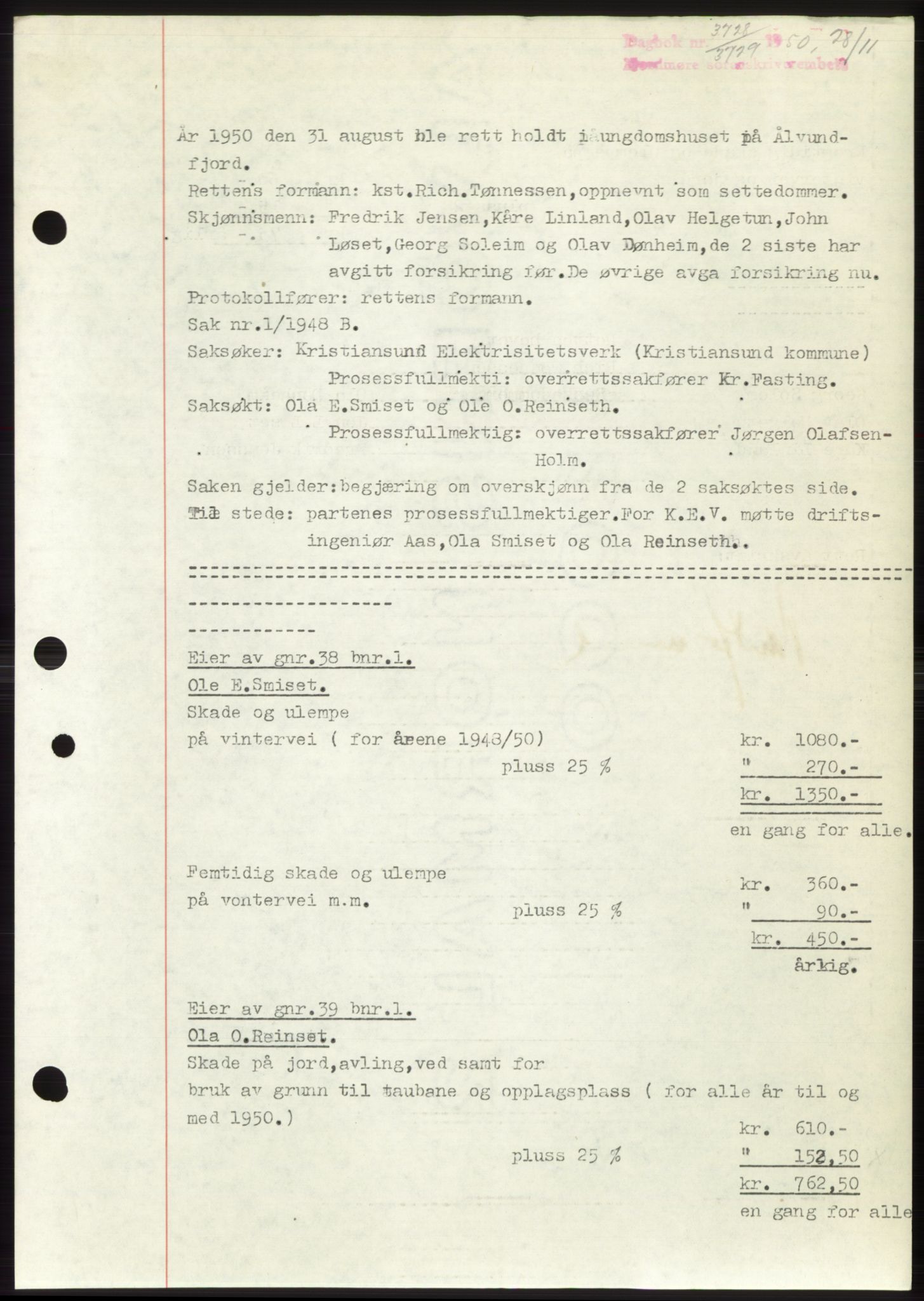 Nordmøre sorenskriveri, SAT/A-4132/1/2/2Ca: Pantebok nr. B106, 1950-1950, Dagboknr: 3728/1950