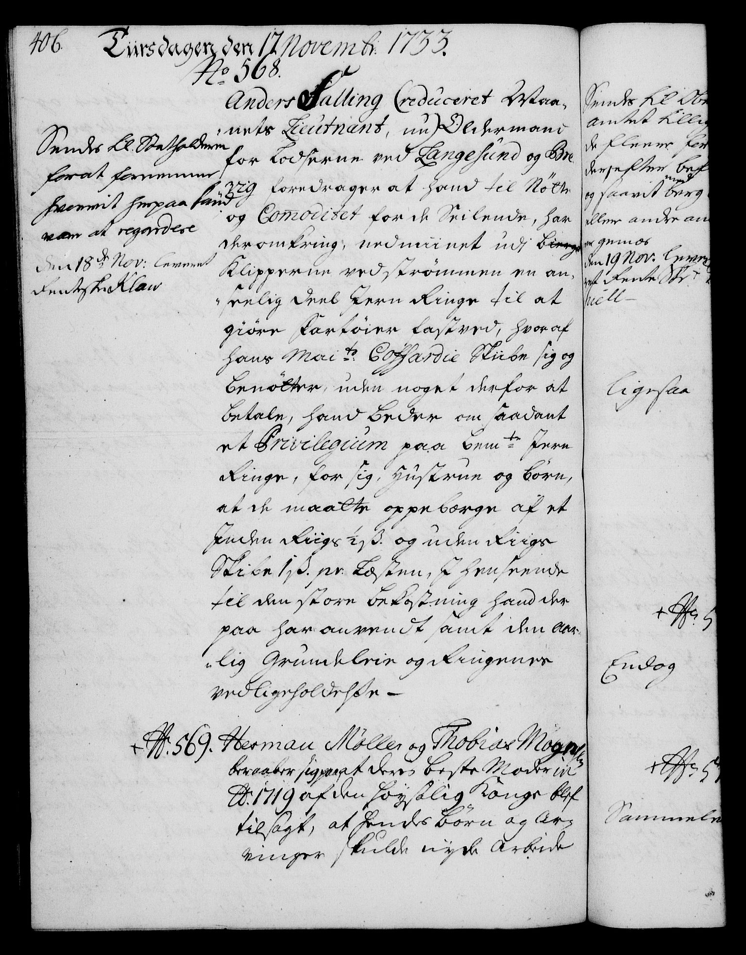 Rentekammeret, Kammerkanselliet, RA/EA-3111/G/Gh/Gha/L0015: Norsk ekstraktmemorialprotokoll (merket RK 53.60), 1733, s. 406