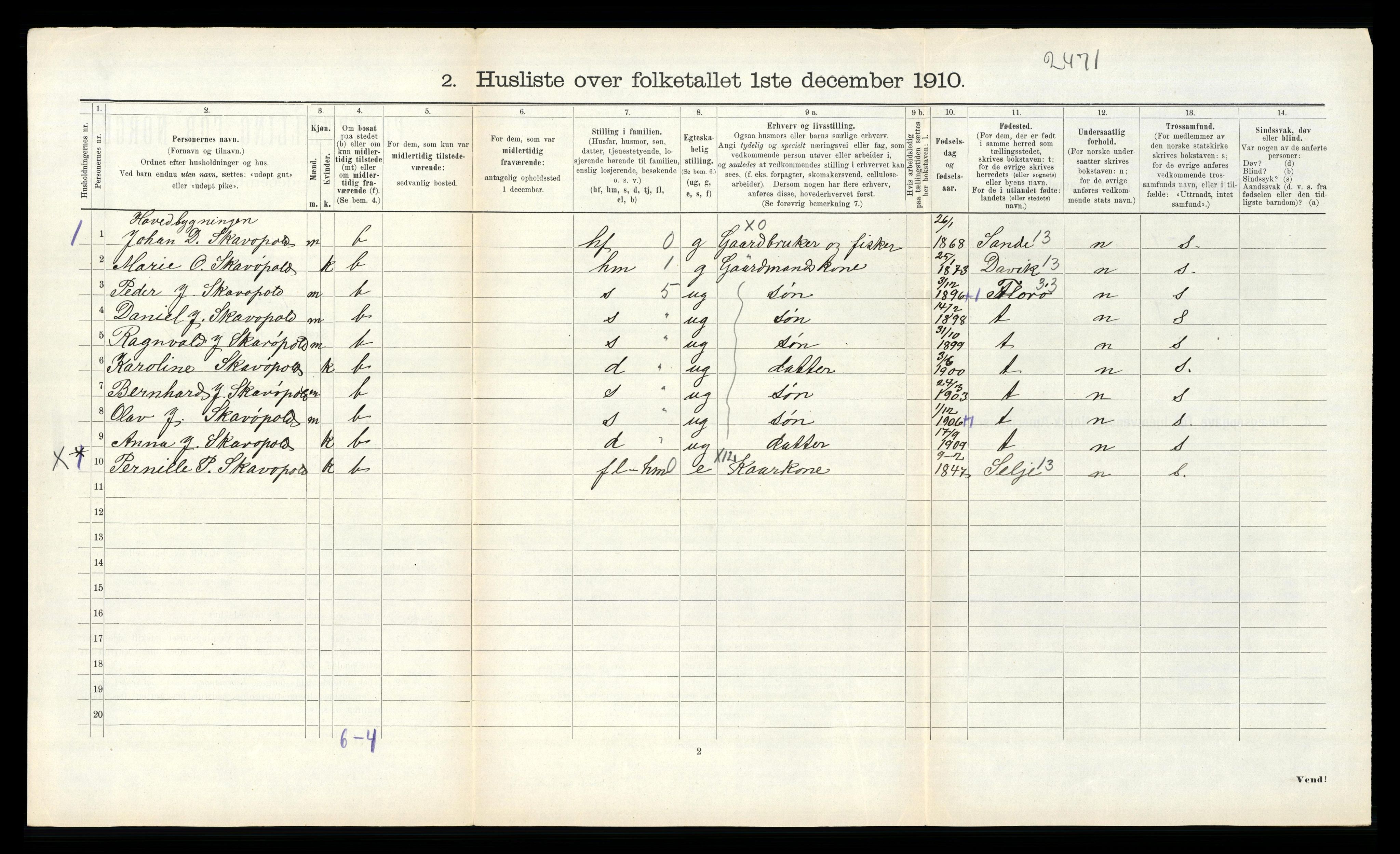 RA, Folketelling 1910 for 1439 Sør-Vågsøy herred, 1910, s. 127