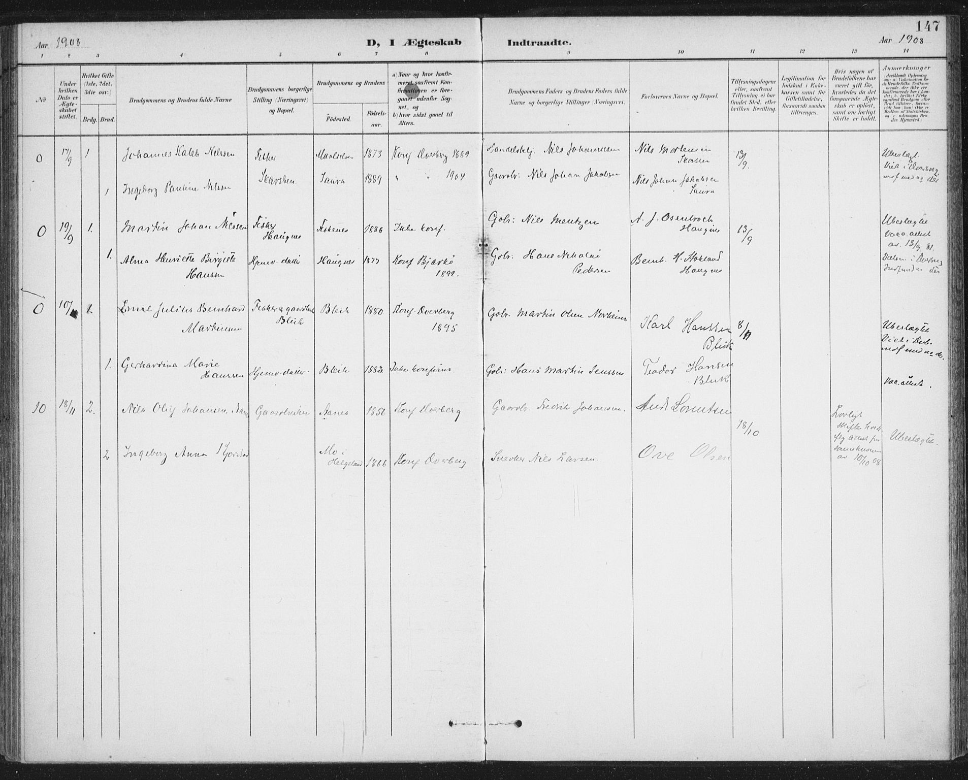 Ministerialprotokoller, klokkerbøker og fødselsregistre - Nordland, AV/SAT-A-1459/899/L1437: Ministerialbok nr. 899A05, 1897-1908, s. 147