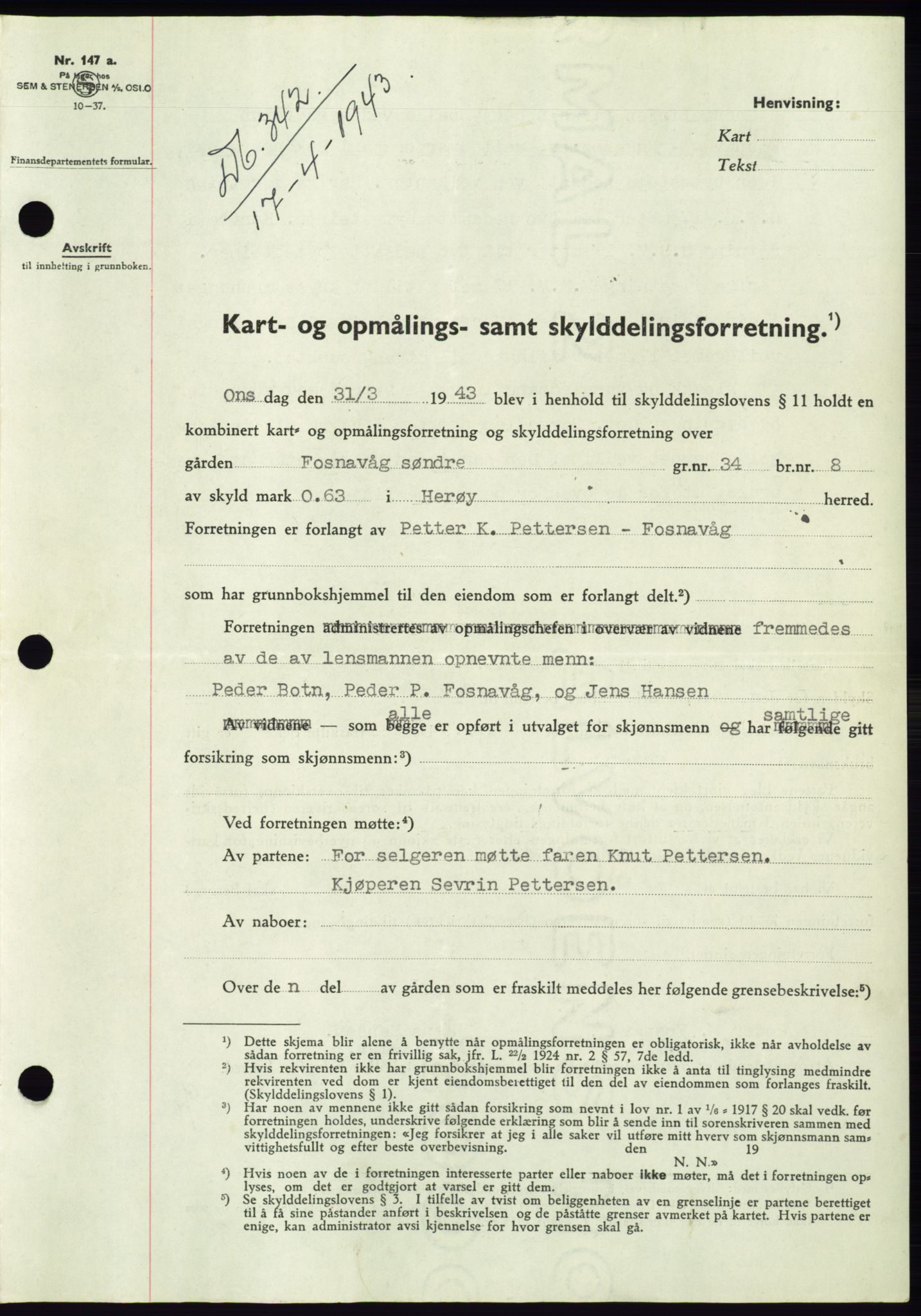 Søre Sunnmøre sorenskriveri, SAT/A-4122/1/2/2C/L0075: Pantebok nr. 1A, 1943-1943, Dagboknr: 342/1943