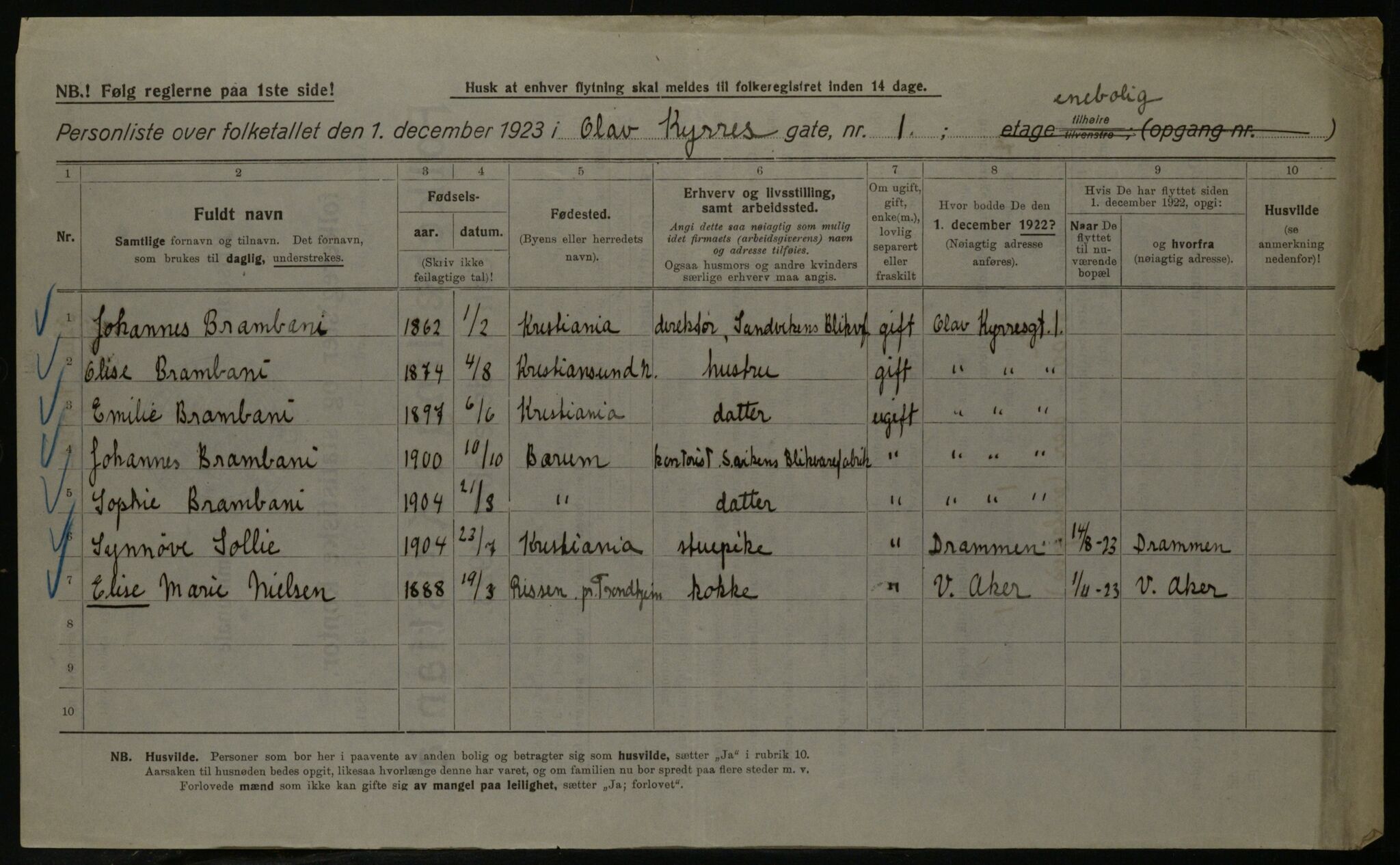 OBA, Kommunal folketelling 1.12.1923 for Kristiania, 1923, s. 82741