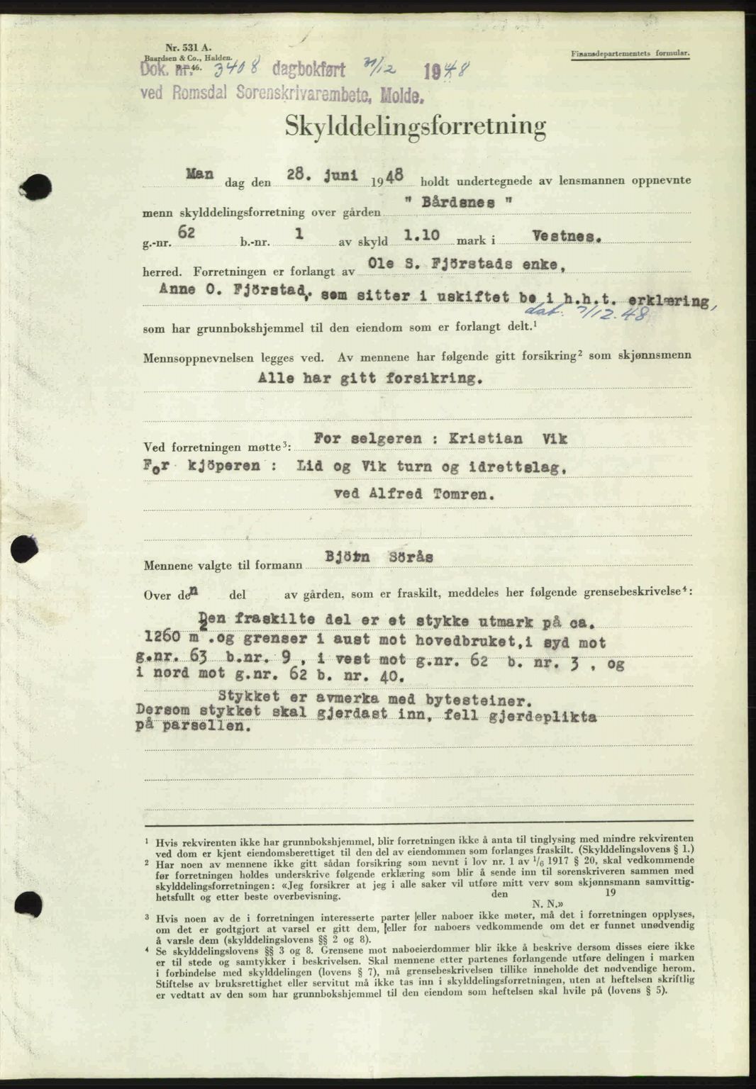 Romsdal sorenskriveri, AV/SAT-A-4149/1/2/2C: Pantebok nr. A28, 1948-1949, Dagboknr: 3408/1948