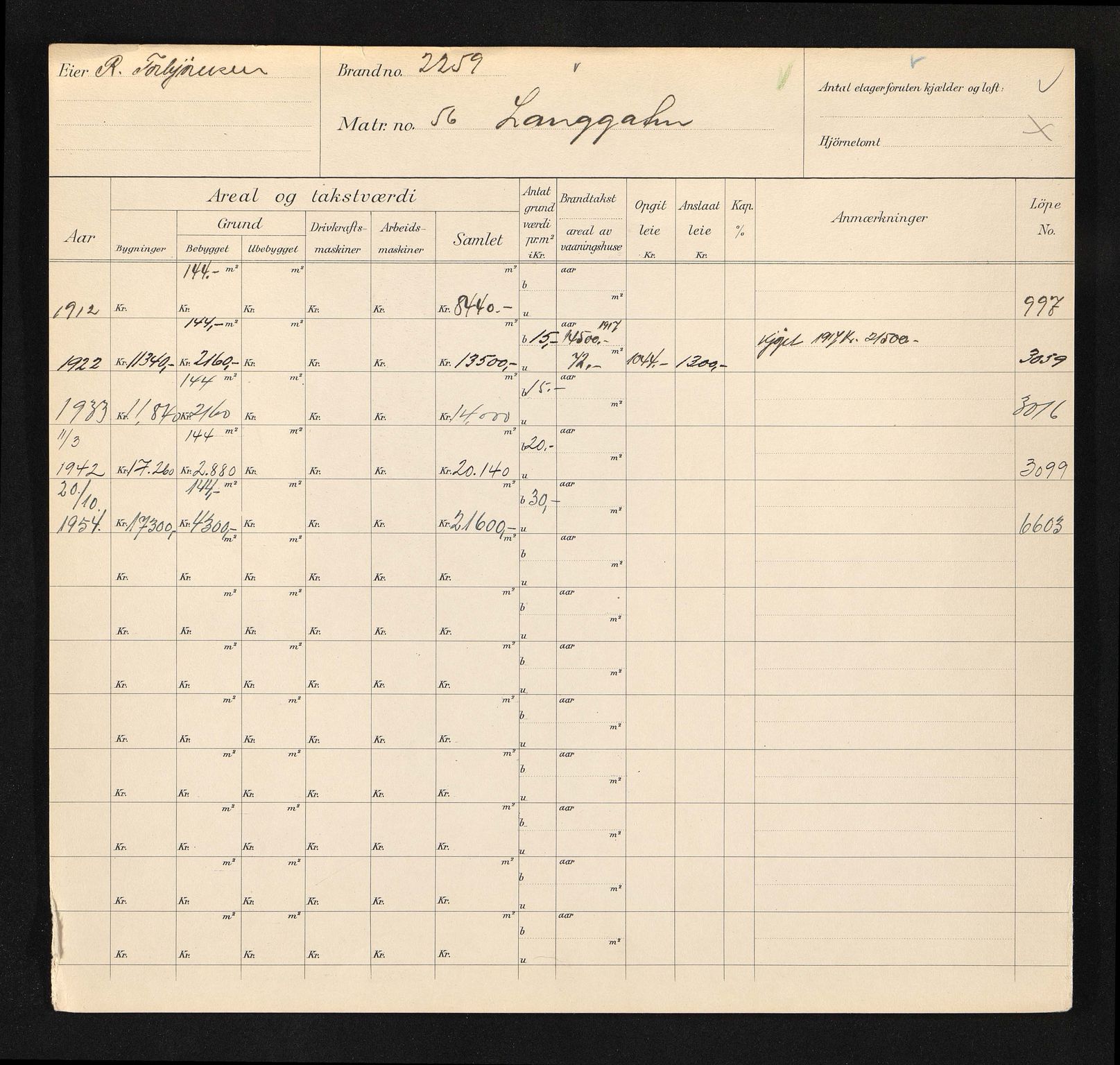 Stavanger kommune. Skattetakstvesenet, BYST/A-0440/F/Fa/Faa/L0027/0008: Skattetakstkort / Langgata 53 - 74