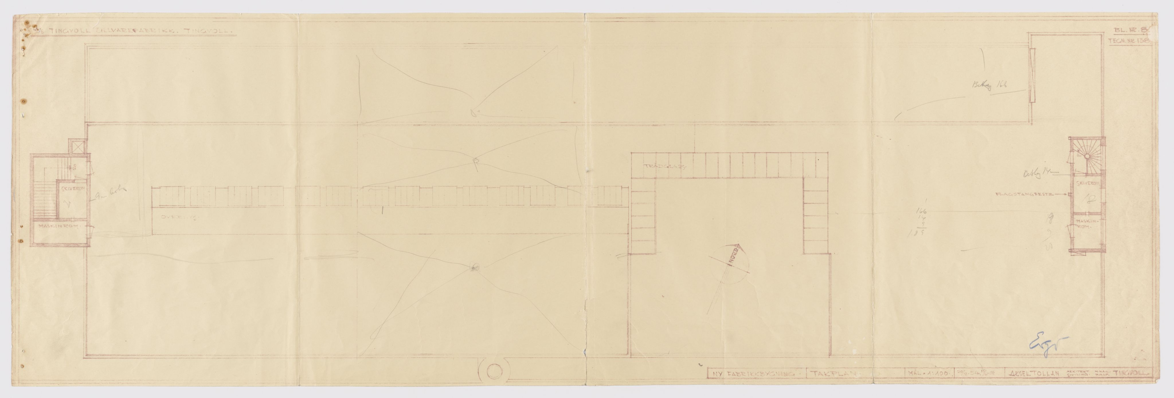 Tingvoll Ullvarefabrikk, IKAM/P-00482/T/Ta/L0020: Diverse arkitektstegninger, 1950-1954