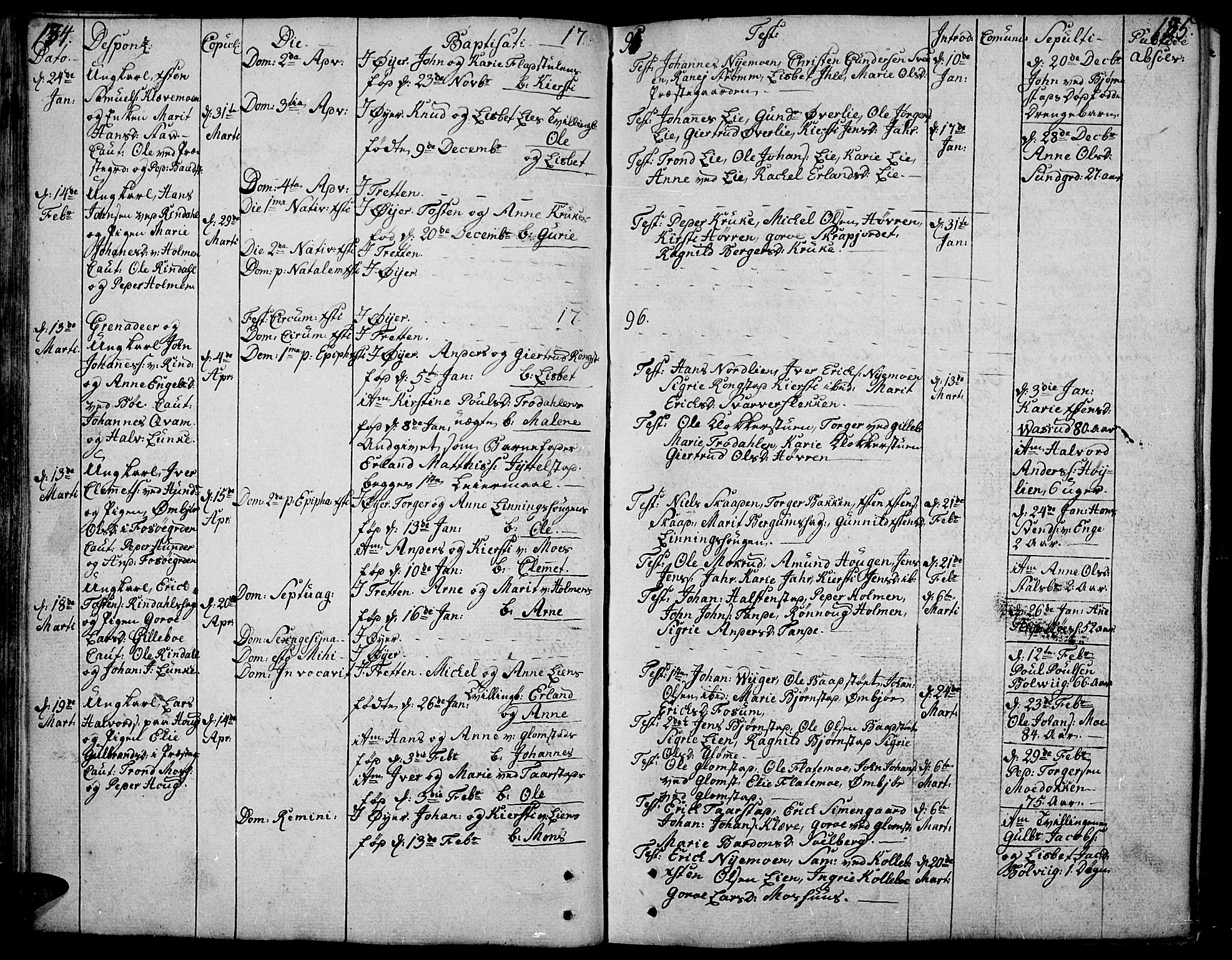 Øyer prestekontor, AV/SAH-PREST-084/H/Ha/Haa/L0003: Ministerialbok nr. 3, 1784-1824, s. 134-135