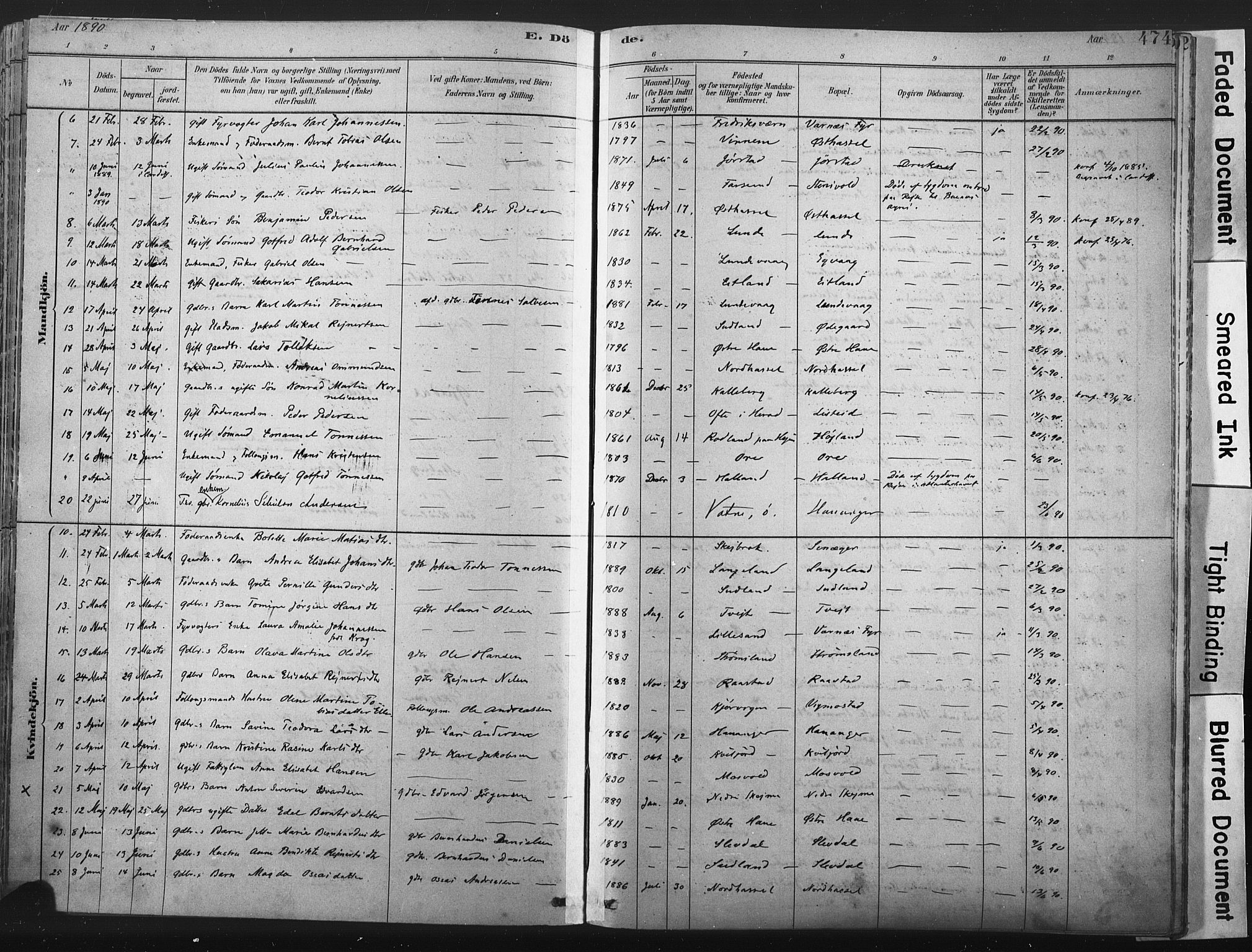 Lista sokneprestkontor, SAK/1111-0027/F/Fa/L0012: Ministerialbok nr. A 12, 1879-1903, s. 474