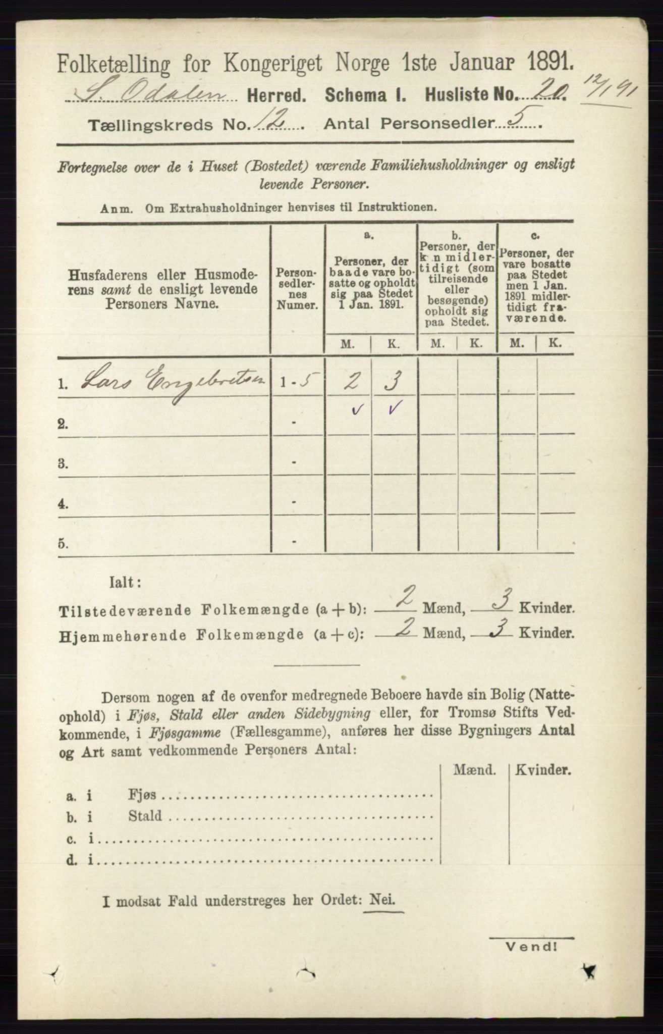 RA, Folketelling 1891 for 0419 Sør-Odal herred, 1891, s. 5386