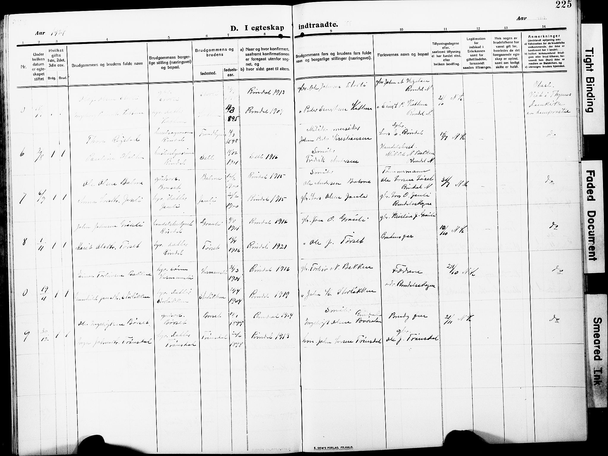 Ministerialprotokoller, klokkerbøker og fødselsregistre - Møre og Romsdal, AV/SAT-A-1454/598/L1079: Klokkerbok nr. 598C04, 1909-1927, s. 225