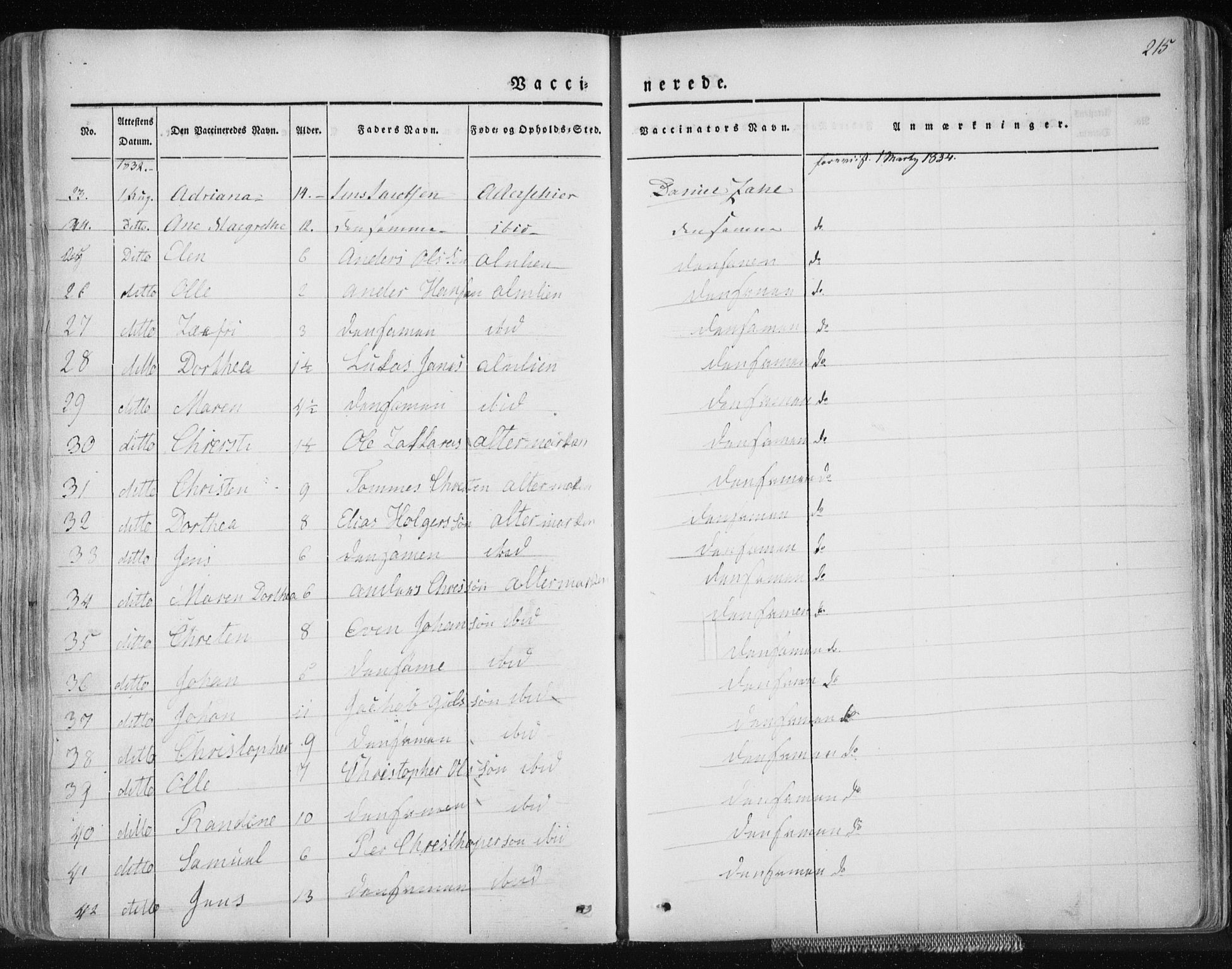 Ministerialprotokoller, klokkerbøker og fødselsregistre - Nordland, AV/SAT-A-1459/827/L0390: Ministerialbok nr. 827A02, 1826-1841, s. 215