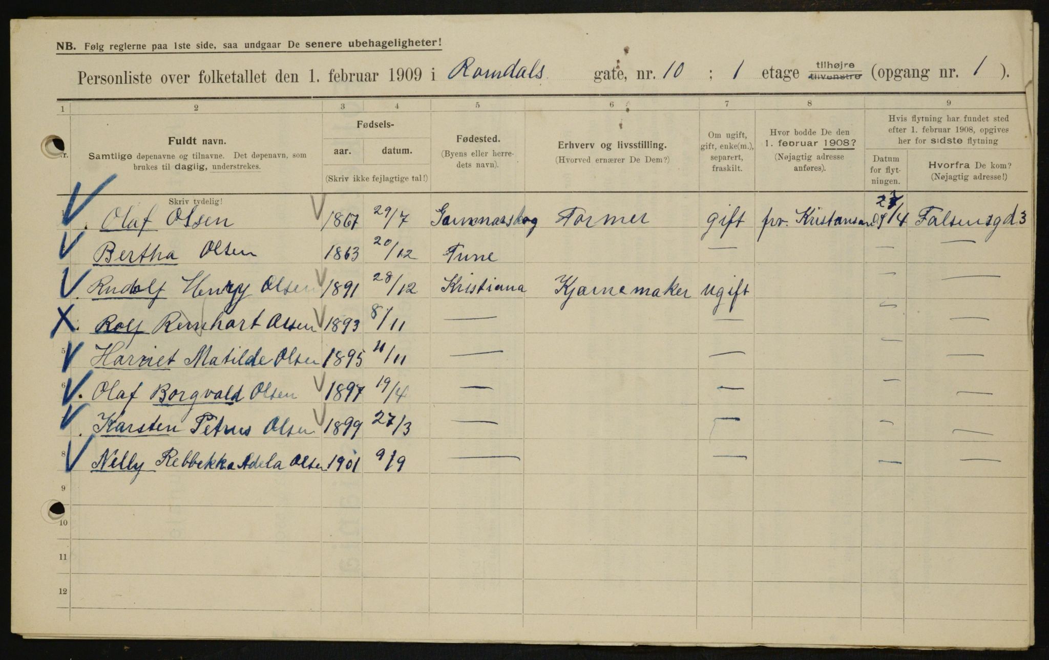 OBA, Kommunal folketelling 1.2.1909 for Kristiania kjøpstad, 1909, s. 75566
