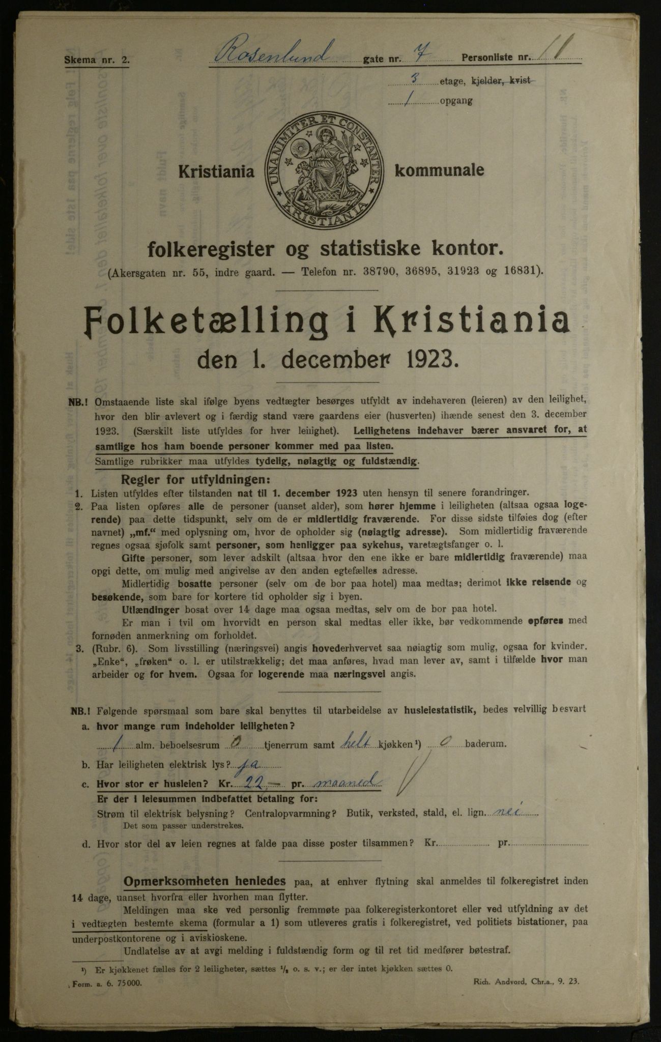 OBA, Kommunal folketelling 1.12.1923 for Kristiania, 1923, s. 92863