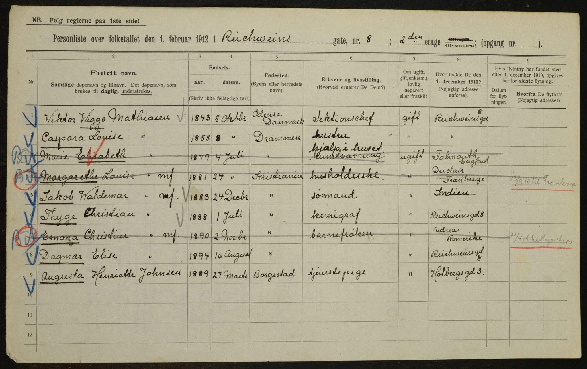 OBA, Kommunal folketelling 1.2.1912 for Kristiania, 1912, s. 83017