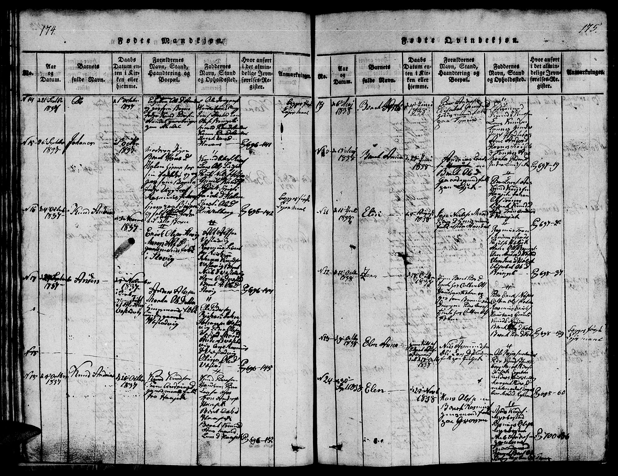 Ministerialprotokoller, klokkerbøker og fødselsregistre - Møre og Romsdal, AV/SAT-A-1454/565/L0752: Klokkerbok nr. 565C01, 1817-1844, s. 174-175