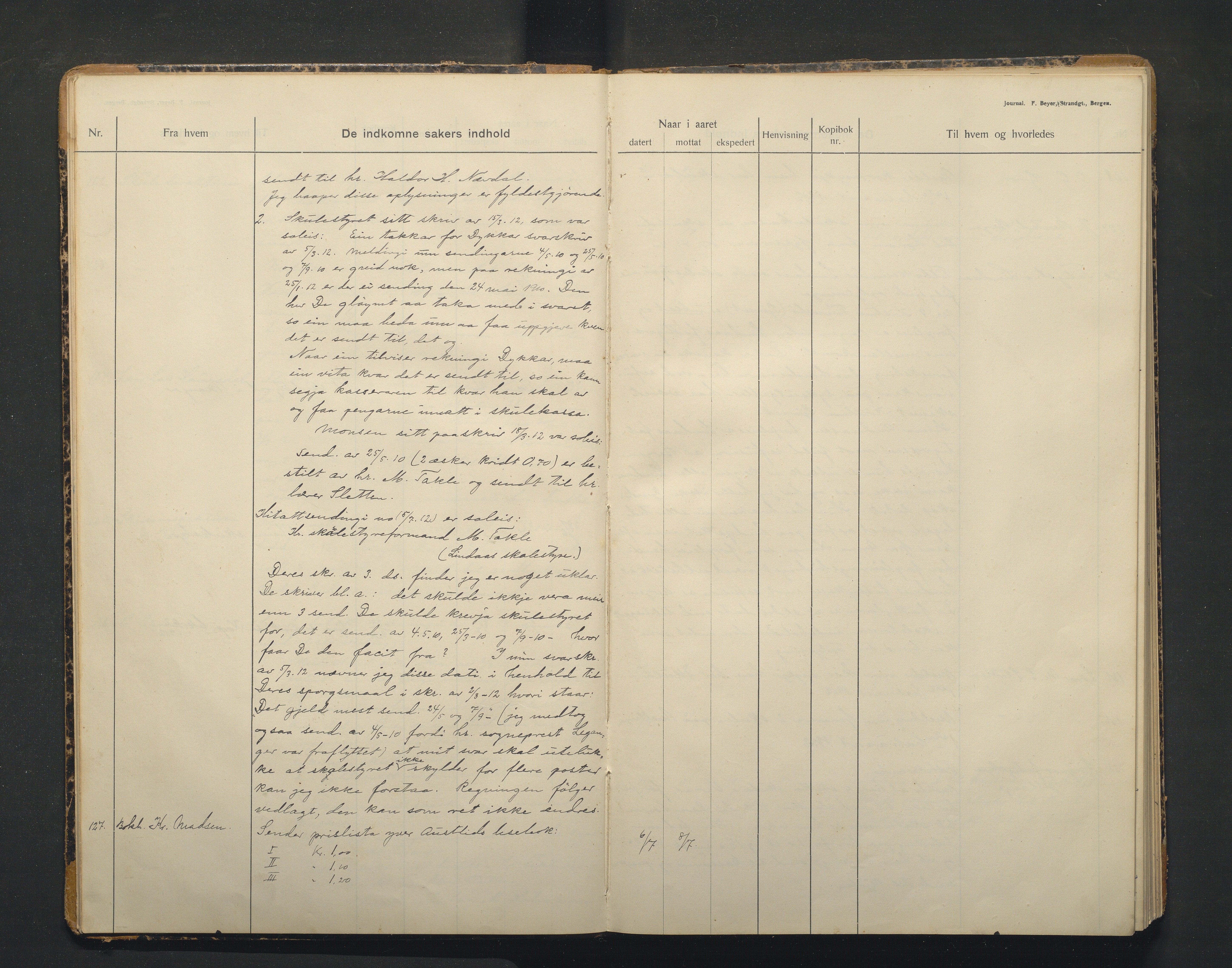 Lindås kommune. Skulestyret, IKAH/1263-211/C/Ca/L0005: Postjournal for Lindås skulestyre, 1912-1918