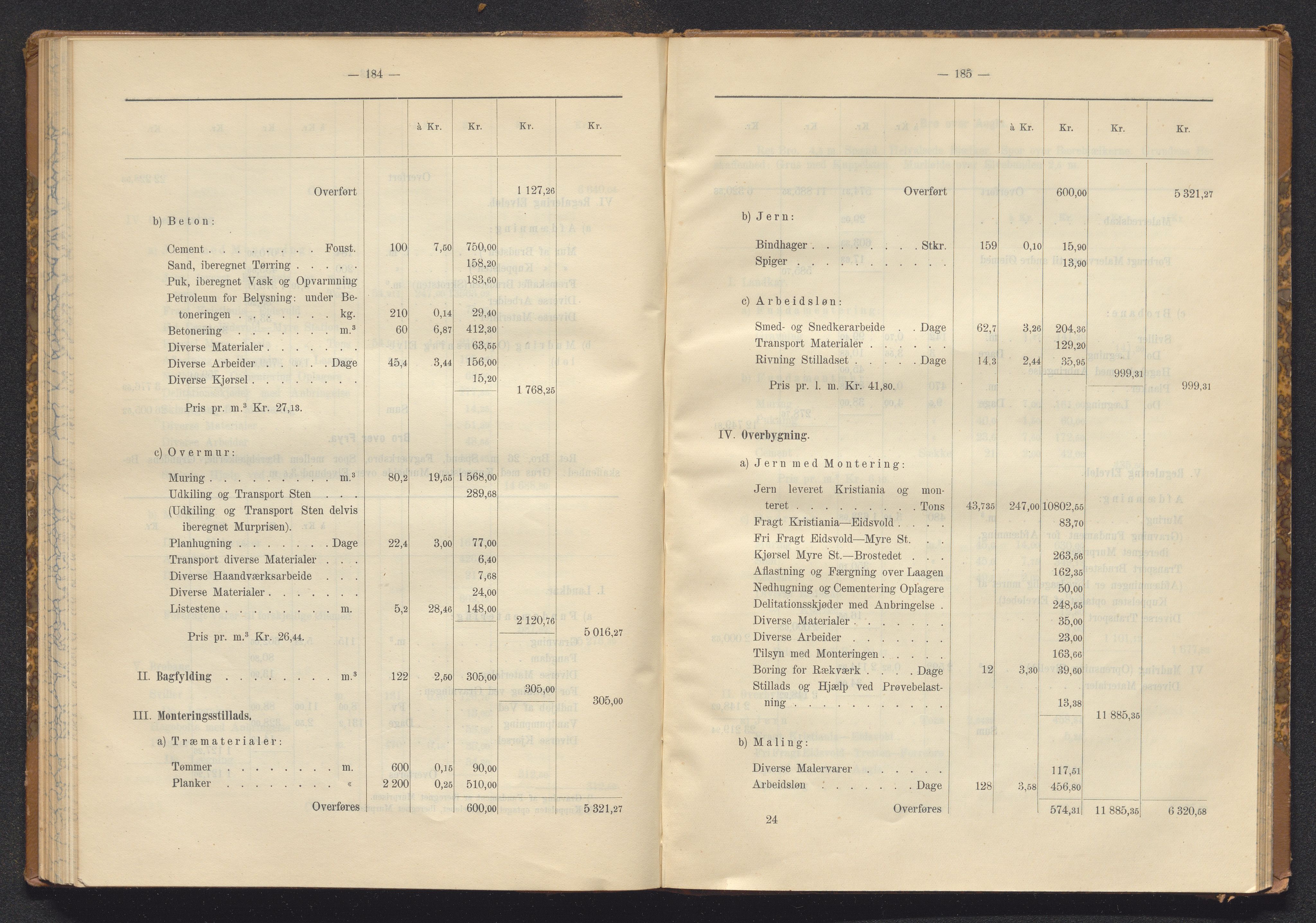Norges Statsbaner Bibliotek (NSB), AV/SAKO-A-355/E/Ea/L0161/0006: Jernbanedrift (656.2) / Dovrebanen. Avslutningsrapport for jernbaneanlegg Hamar - Sel, 1898, s. 184-185