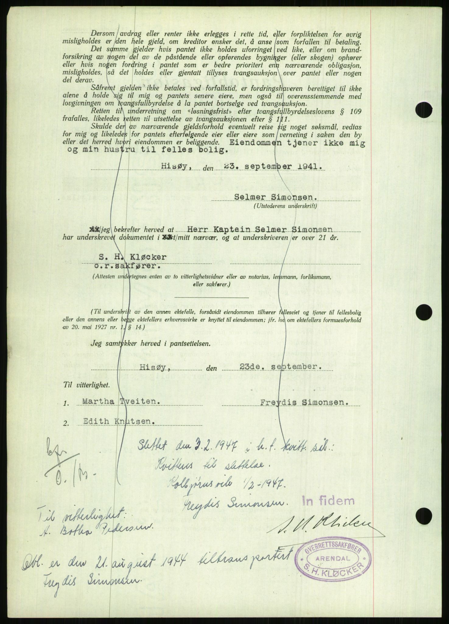 Nedenes sorenskriveri, AV/SAK-1221-0006/G/Gb/Gbb/L0001: Pantebok nr. I, 1939-1942, Dagboknr: 865/1941