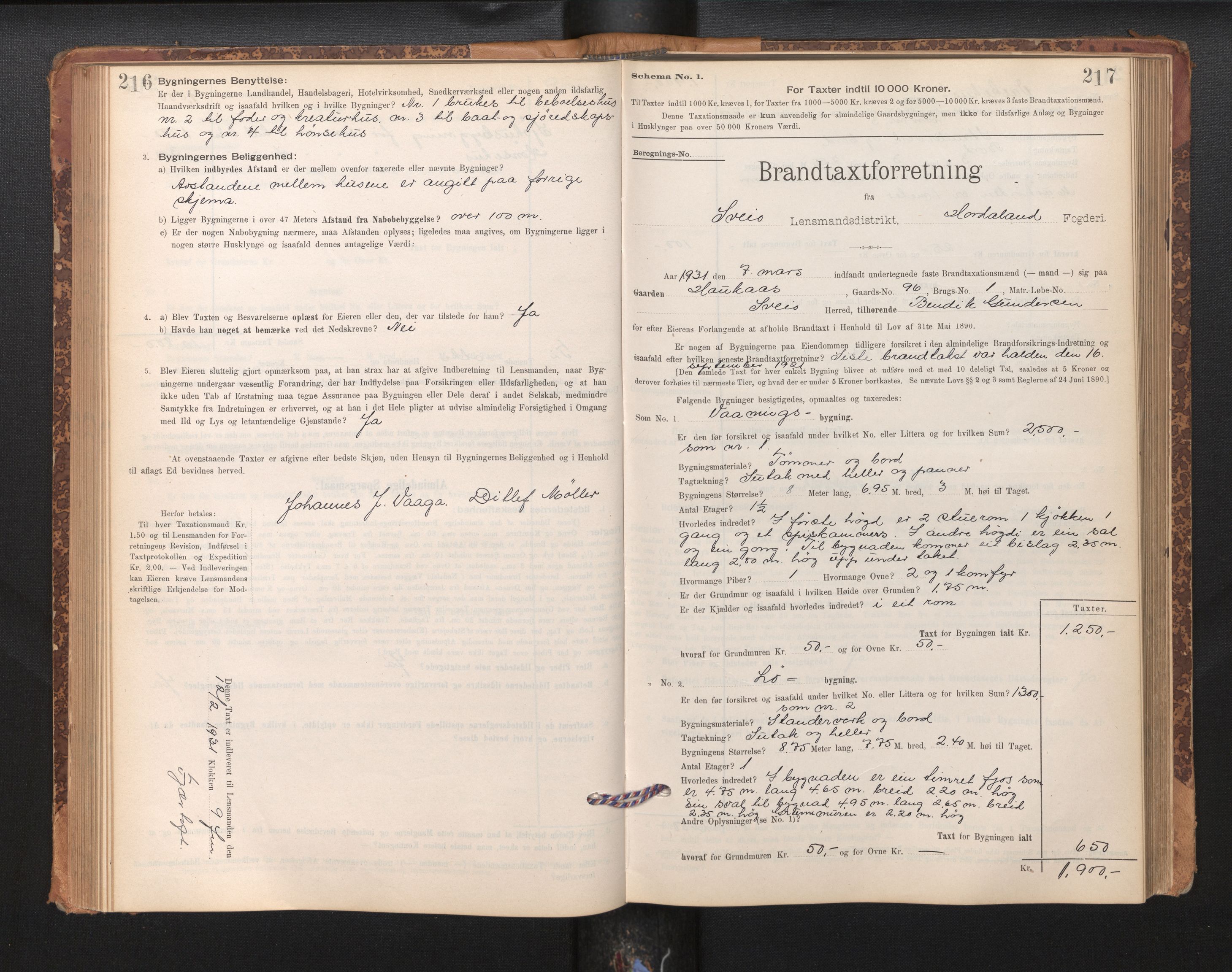 Lensmannen i Sveio, AV/SAB-A-35301/0012/L0008: Branntakstprotokoll, skjematakst, 1912-1939, s. 216-217
