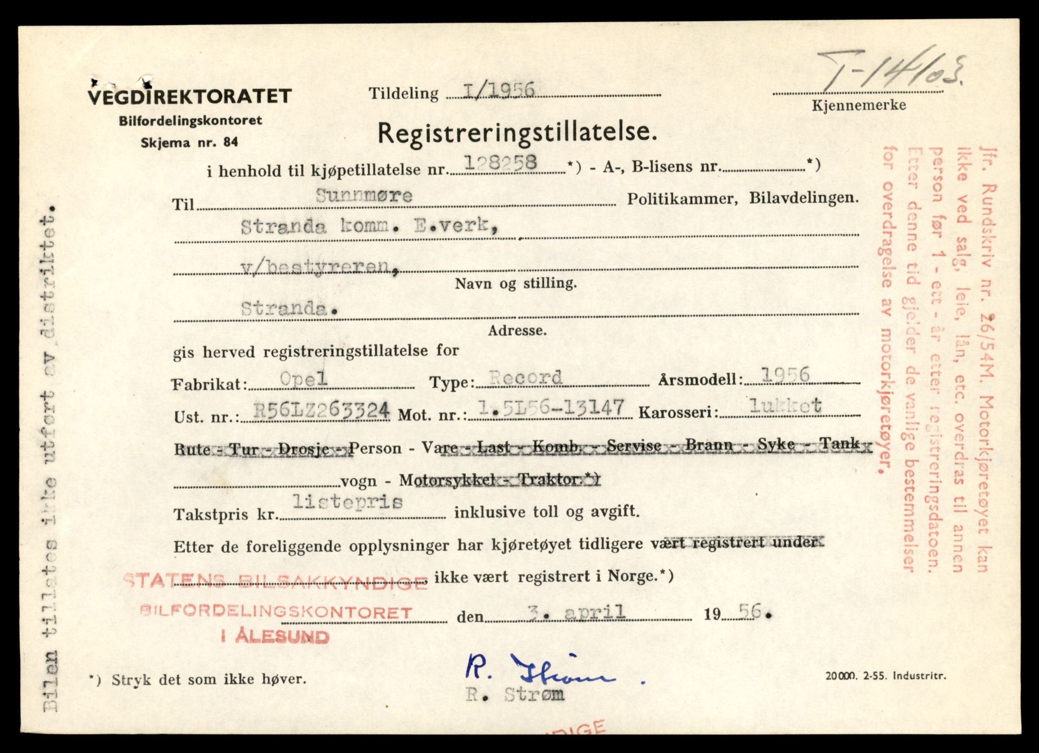 Møre og Romsdal vegkontor - Ålesund trafikkstasjon, AV/SAT-A-4099/F/Fe/L0043: Registreringskort for kjøretøy T 14080 - T 14204, 1927-1998, s. 613
