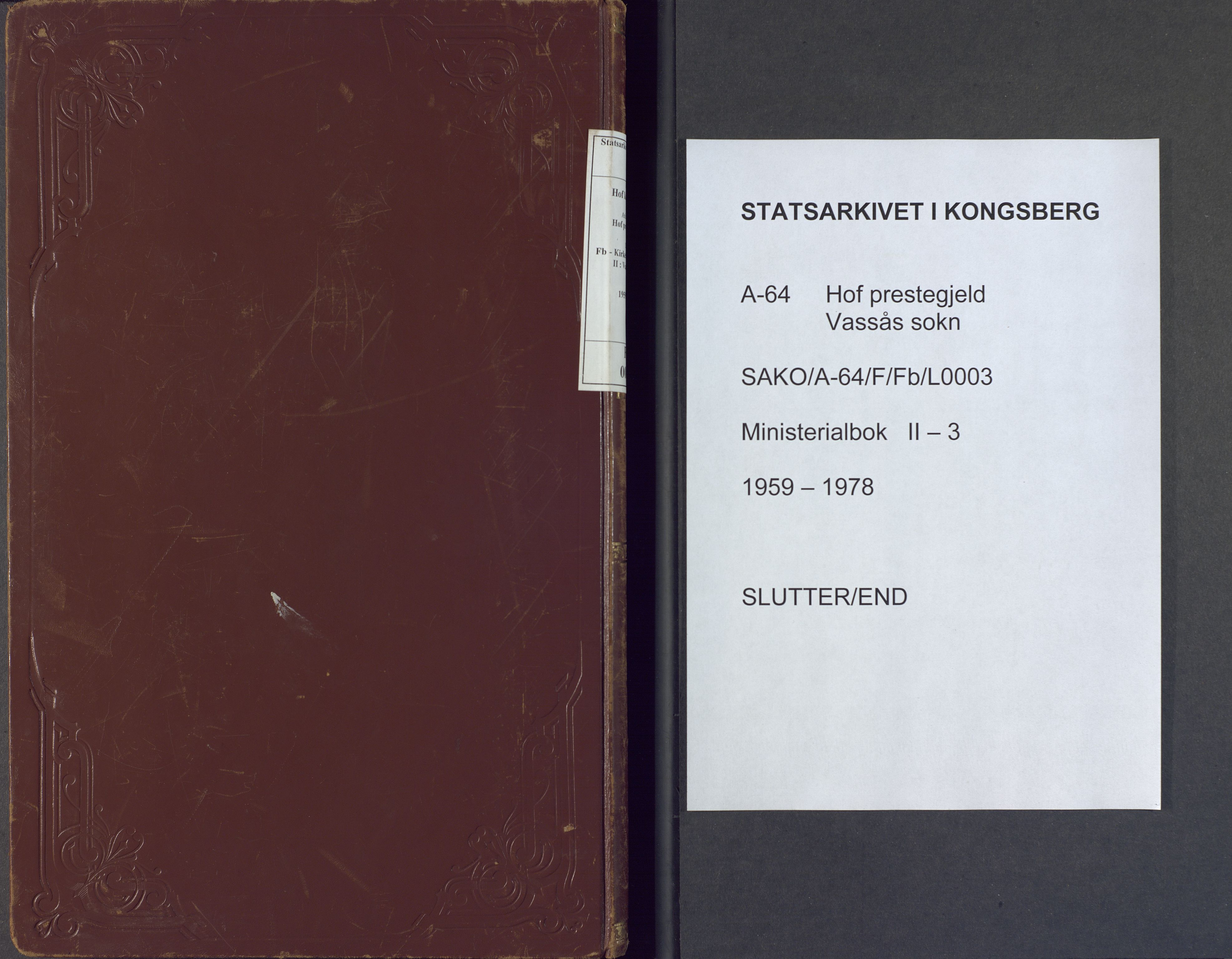 Hof kirkebøker, AV/SAKO-A-64/F/Fb/L0003: Ministerialbok nr. II 3, 1959-1978