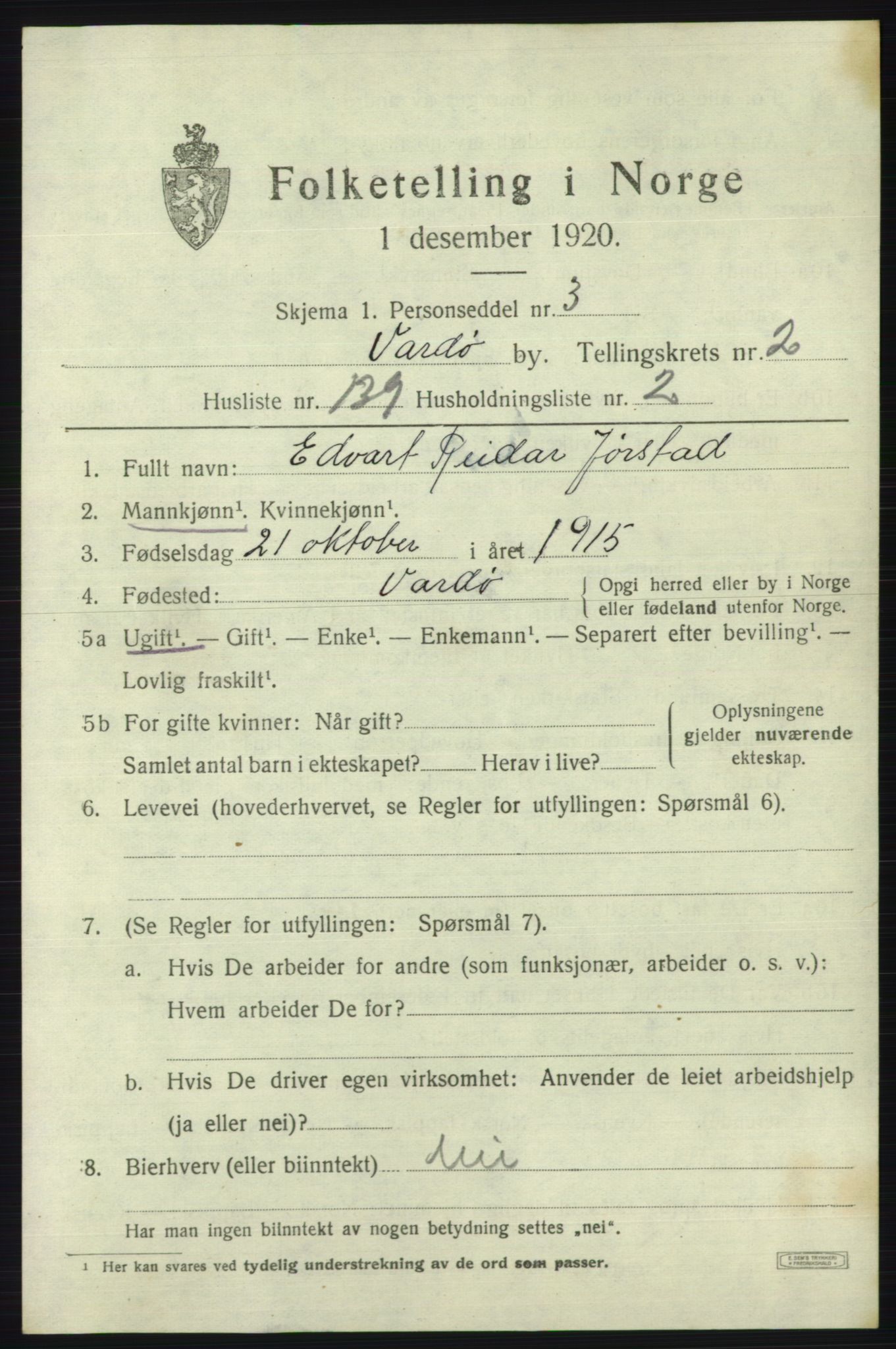 SATØ, Folketelling 1920 for 2002 Vardø kjøpstad, 1920, s. 8110