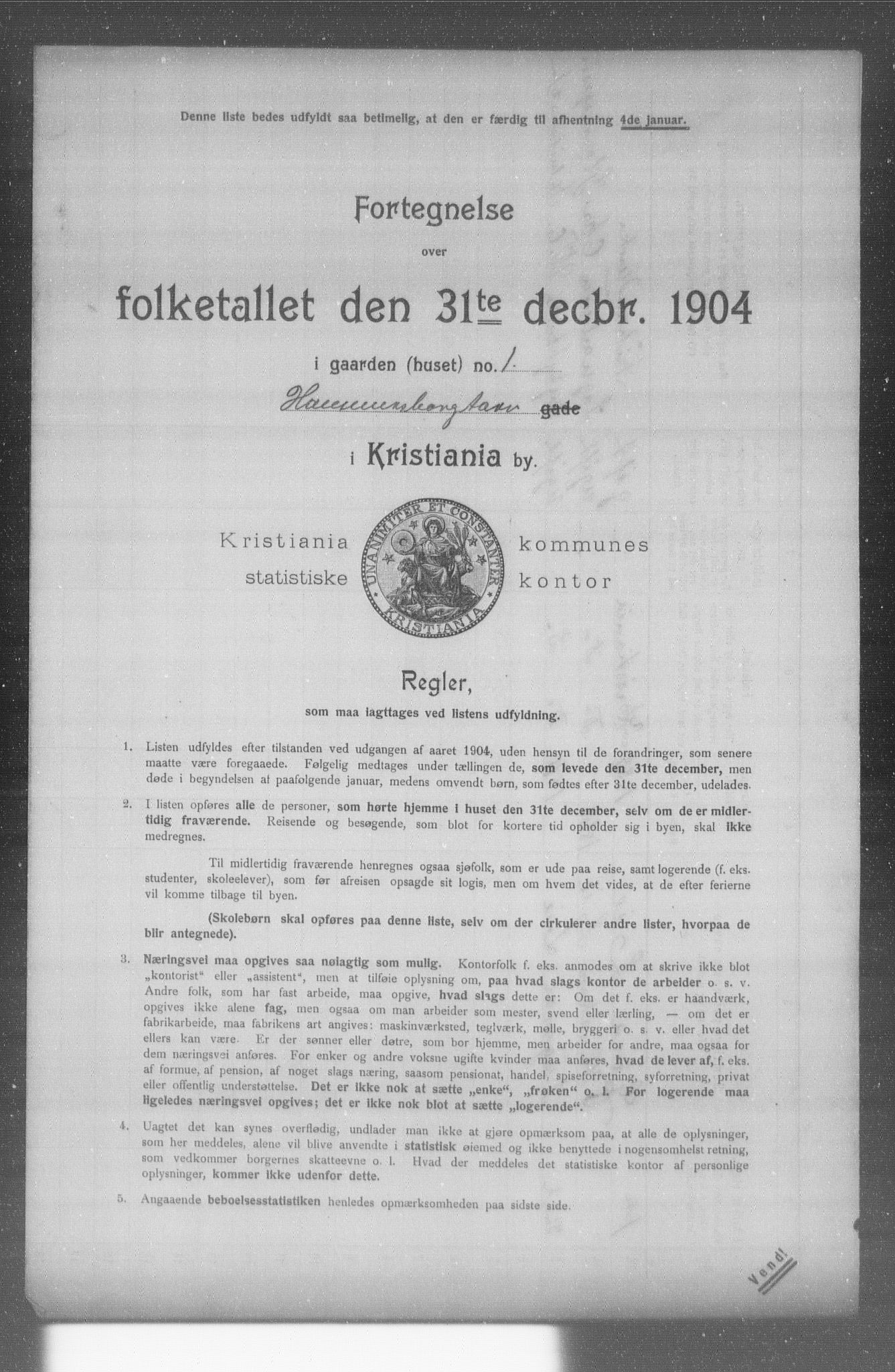 OBA, Kommunal folketelling 31.12.1904 for Kristiania kjøpstad, 1904, s. 6910