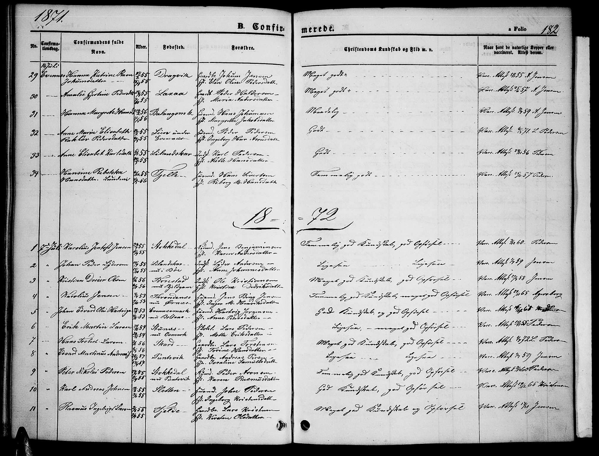 Ministerialprotokoller, klokkerbøker og fødselsregistre - Nordland, AV/SAT-A-1459/863/L0912: Klokkerbok nr. 863C02, 1858-1876, s. 182