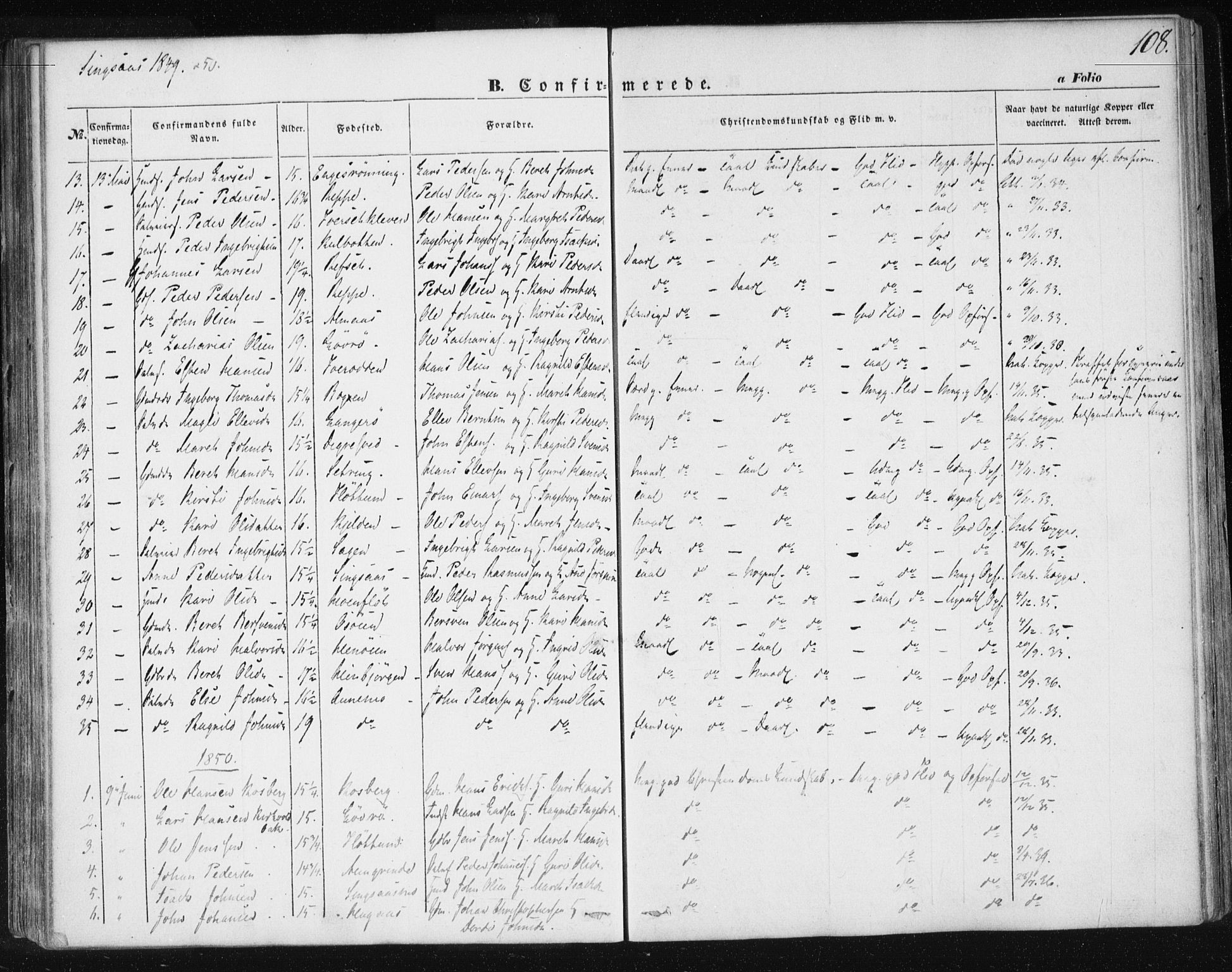 Ministerialprotokoller, klokkerbøker og fødselsregistre - Sør-Trøndelag, SAT/A-1456/685/L0964: Ministerialbok nr. 685A06 /2, 1846-1859, s. 108
