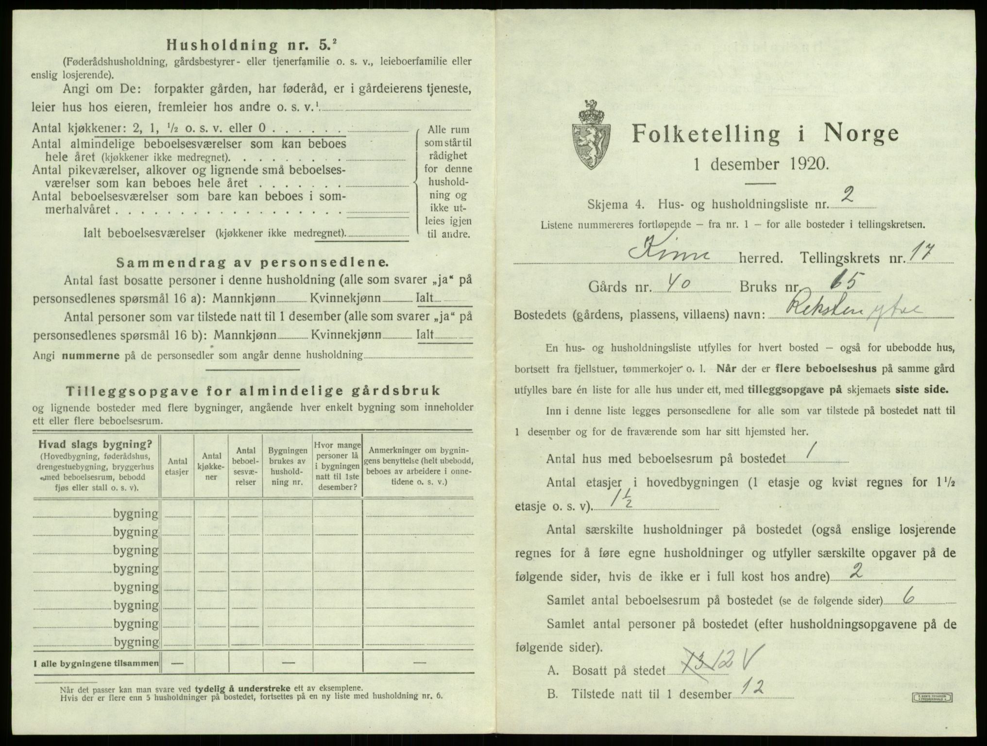 SAB, Folketelling 1920 for 1437 Kinn herred, 1920, s. 782