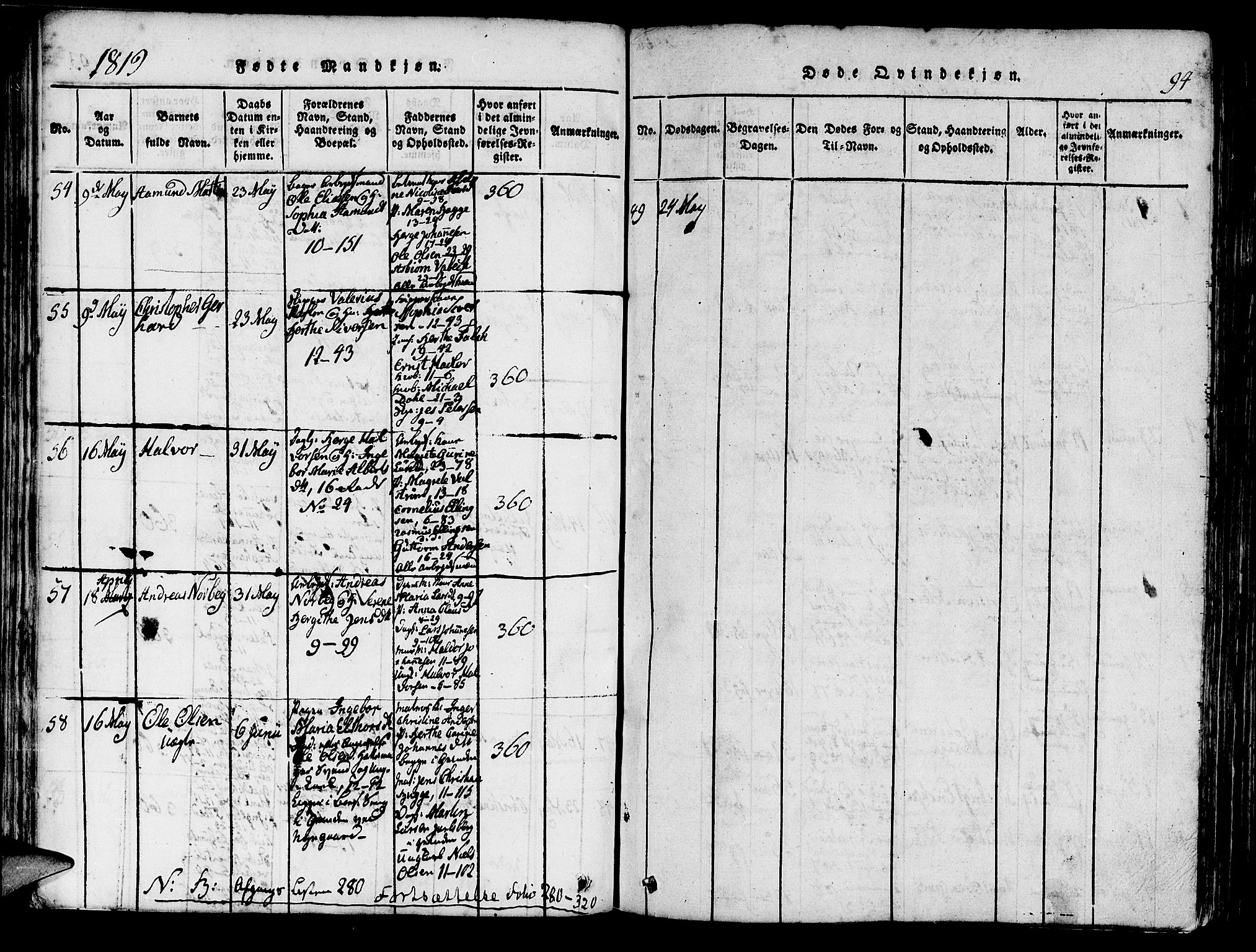 Domkirken sokneprestembete, SAB/A-74801/H/Haa/L0010: Ministerialbok nr. A 10, 1816-1821, s. 94