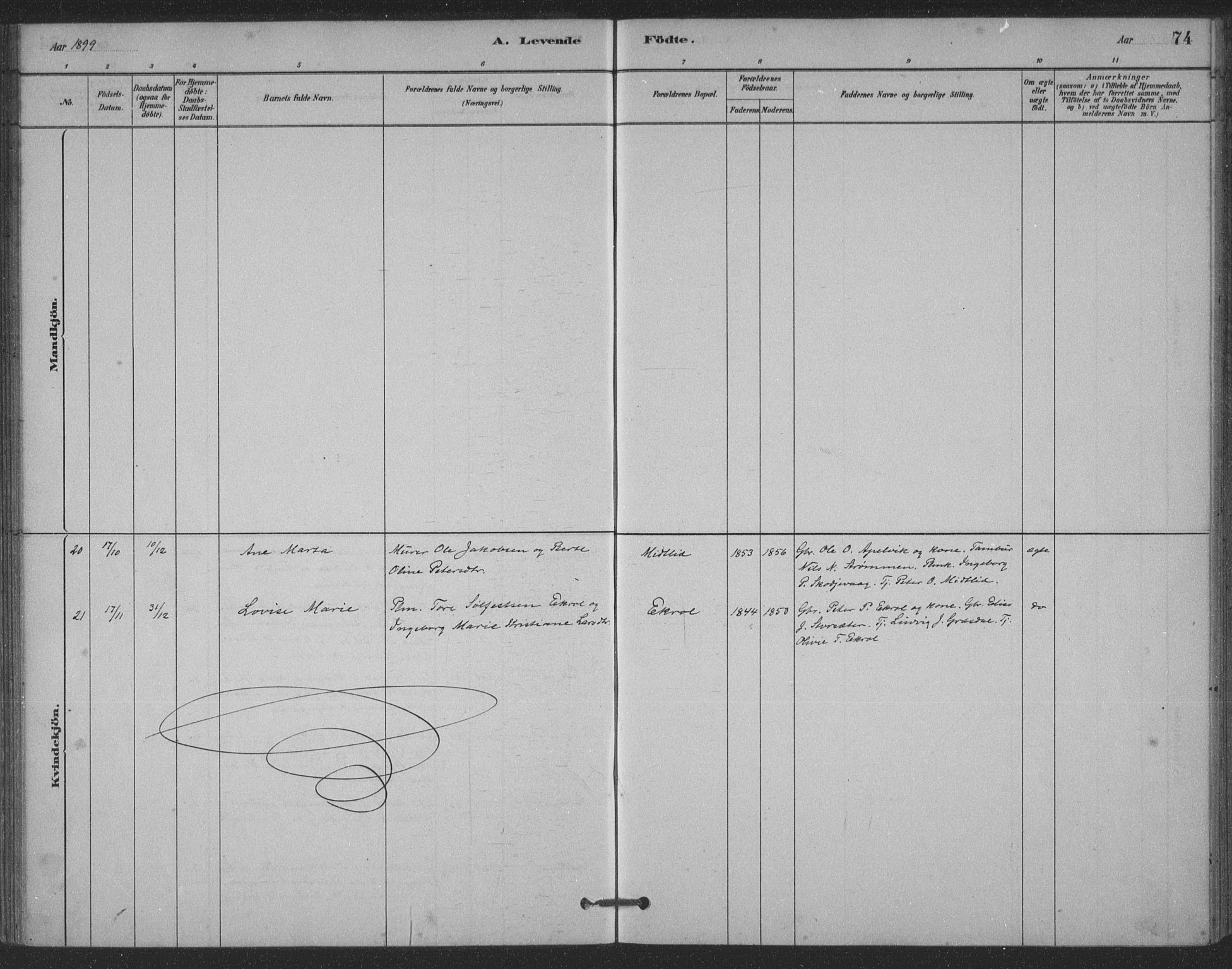 Ministerialprotokoller, klokkerbøker og fødselsregistre - Møre og Romsdal, SAT/A-1454/524/L0356: Ministerialbok nr. 524A08, 1880-1899, s. 74