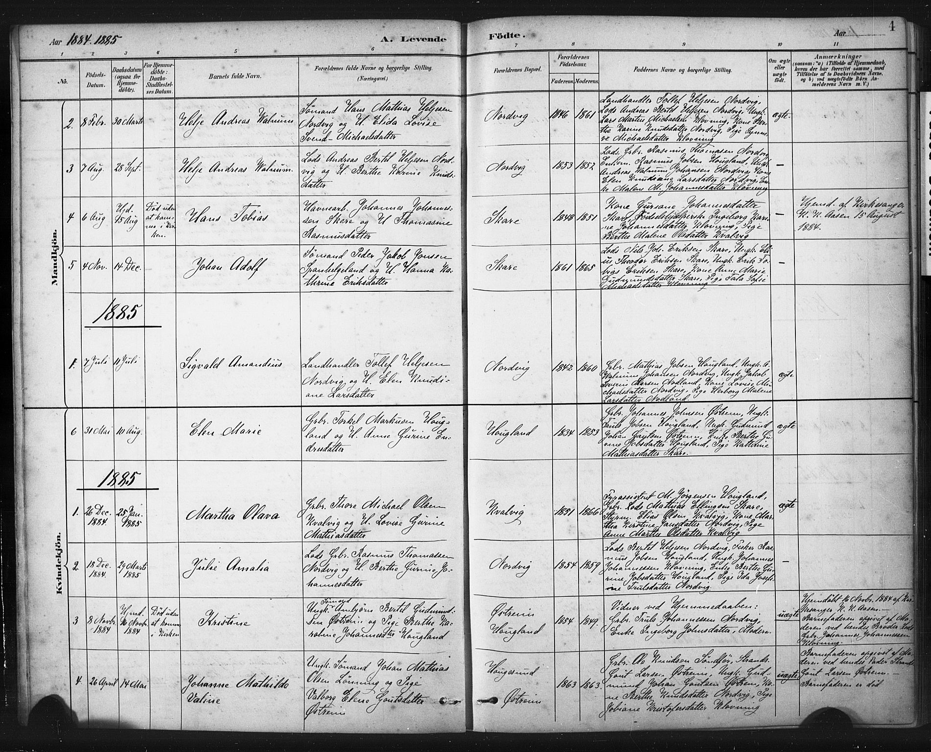 Torvastad sokneprestkontor, AV/SAST-A -101857/H/Ha/Haa/L0016: Ministerialbok nr. A 15, 1883-1903, s. 4