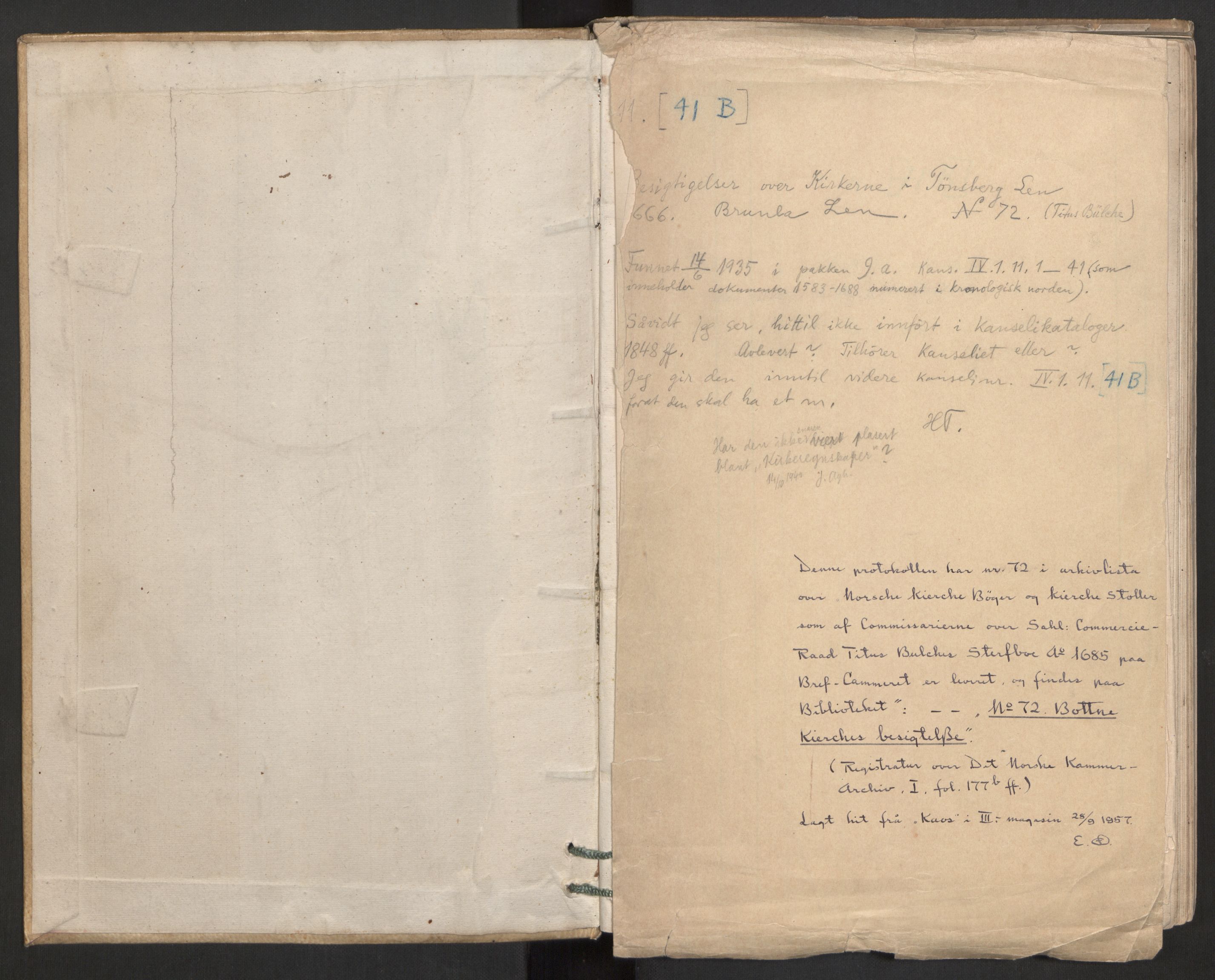 Rentekammeret inntil 1814, Reviderte regnskaper, Kirkeregnskap, AV/RA-EA-4067/Ra/L0027/0002: Kirkeregnskap / Besiktigelser over kirkene i Tønsberg len og Brunla len, 1666