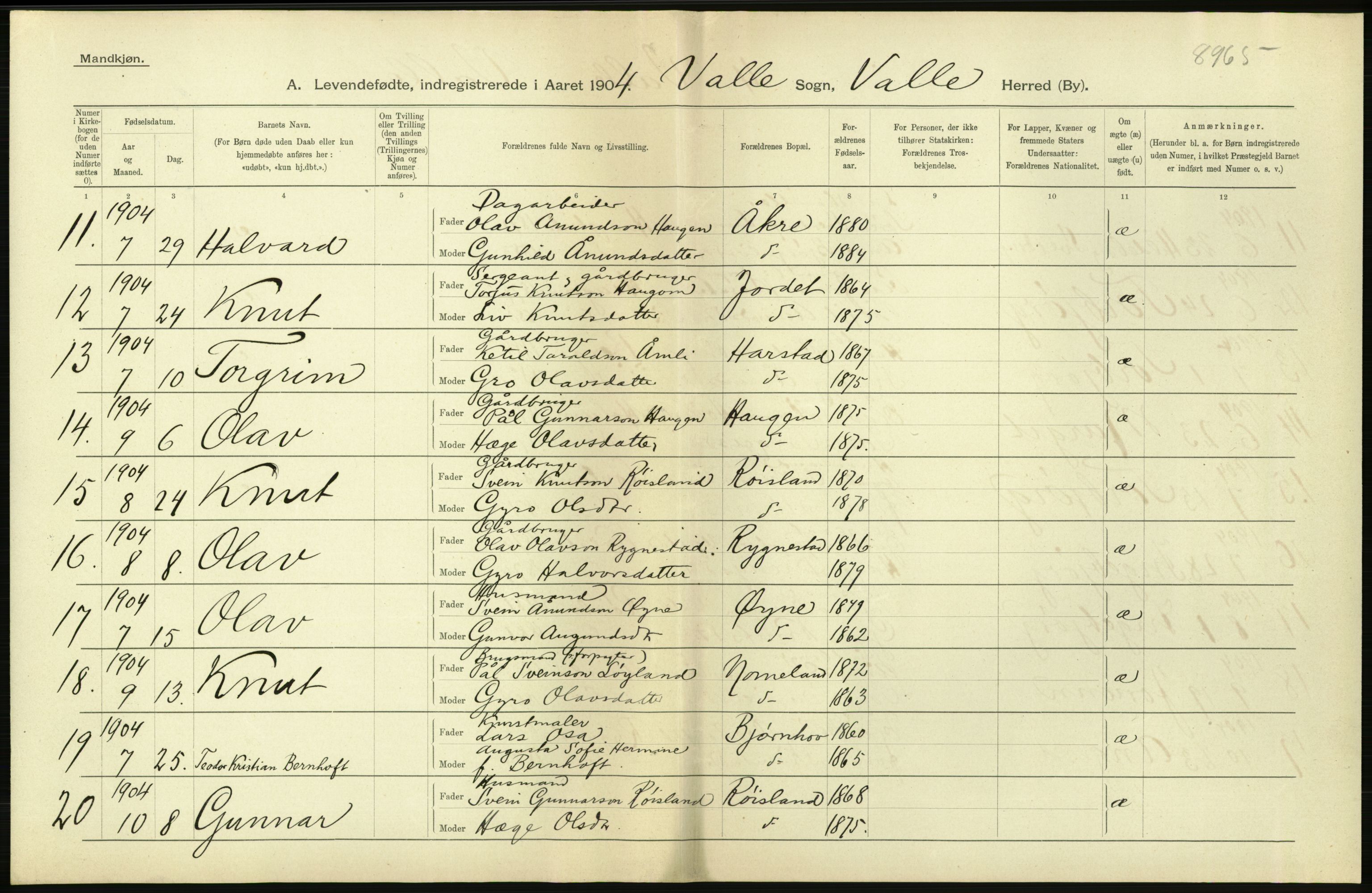 Statistisk sentralbyrå, Sosiodemografiske emner, Befolkning, AV/RA-S-2228/D/Df/Dfa/Dfab/L0010: Nedenes amt: Fødte, gifte, døde, 1904, s. 240