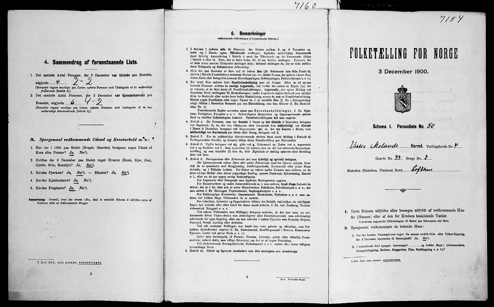 SAK, Folketelling 1900 for 0926 Vestre Moland herred, 1900, s. 502