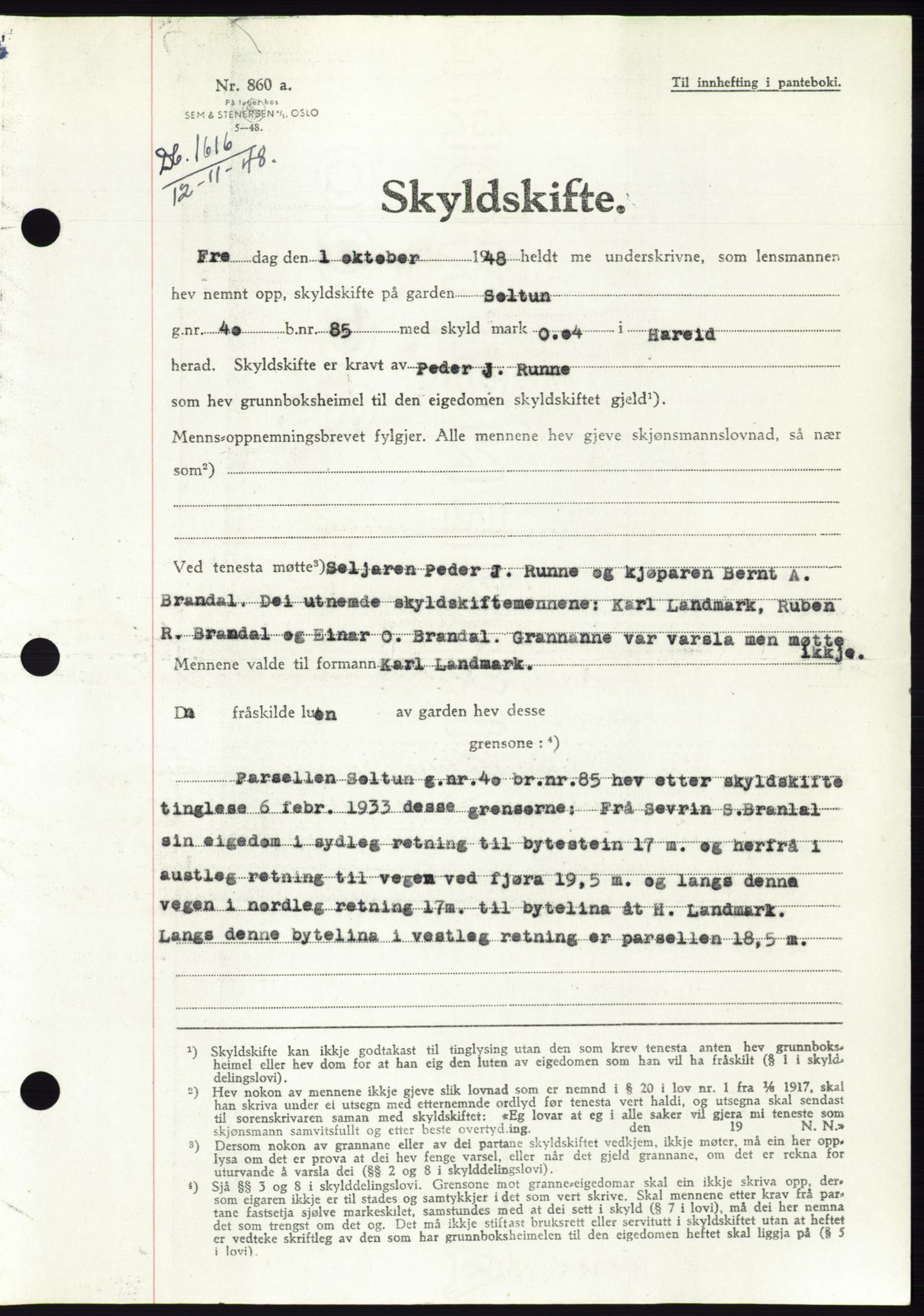 Søre Sunnmøre sorenskriveri, AV/SAT-A-4122/1/2/2C/L0083: Pantebok nr. 9A, 1948-1949, Dagboknr: 1616/1948