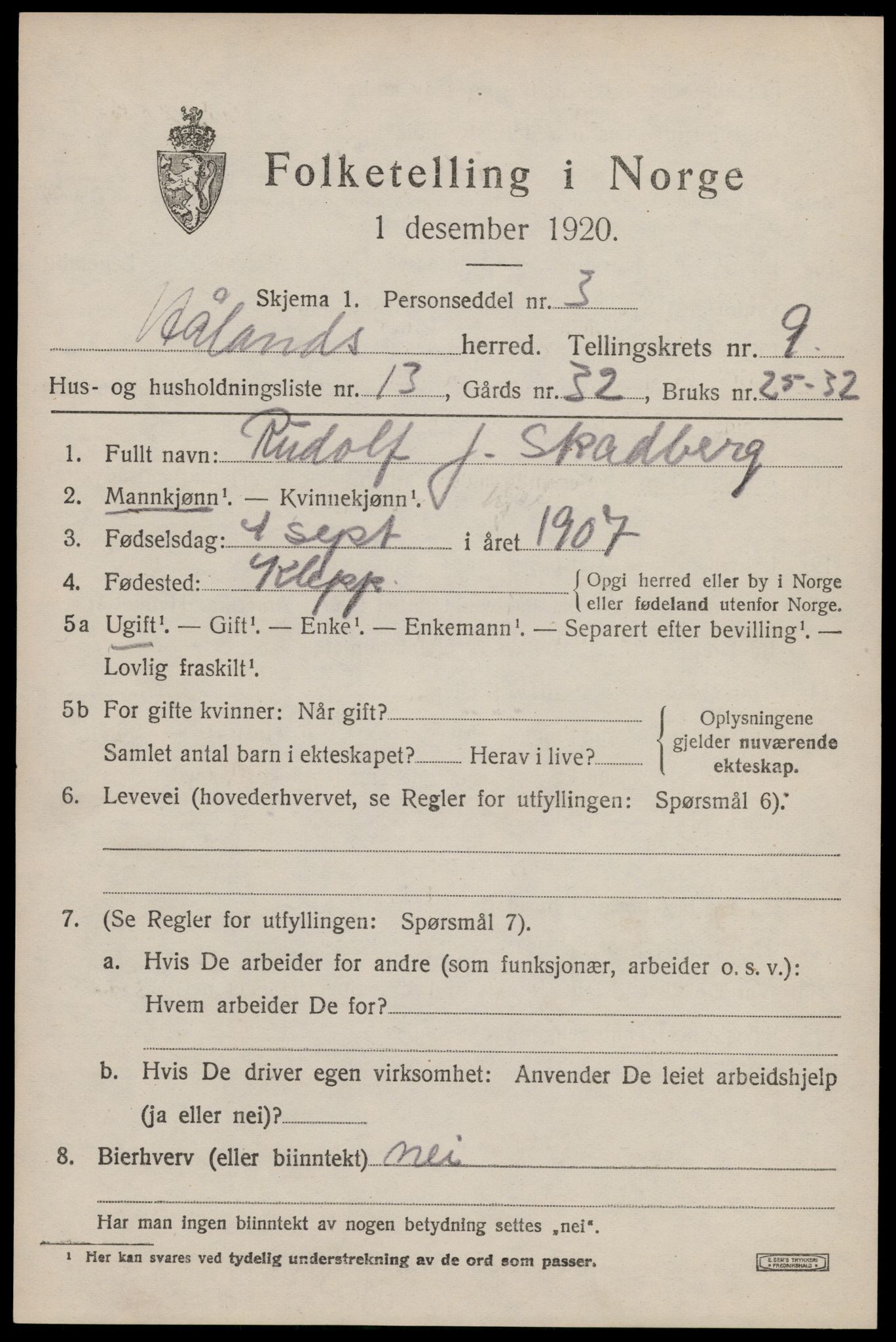 SAST, Folketelling 1920 for 1124 Håland herred, 1920, s. 7119