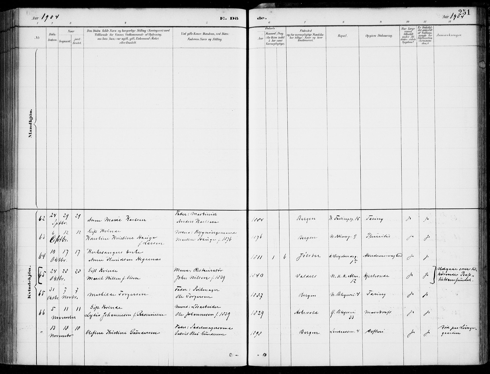 Korskirken sokneprestembete, AV/SAB-A-76101/H/Hab: Klokkerbok nr. E 4, 1884-1910, s. 251