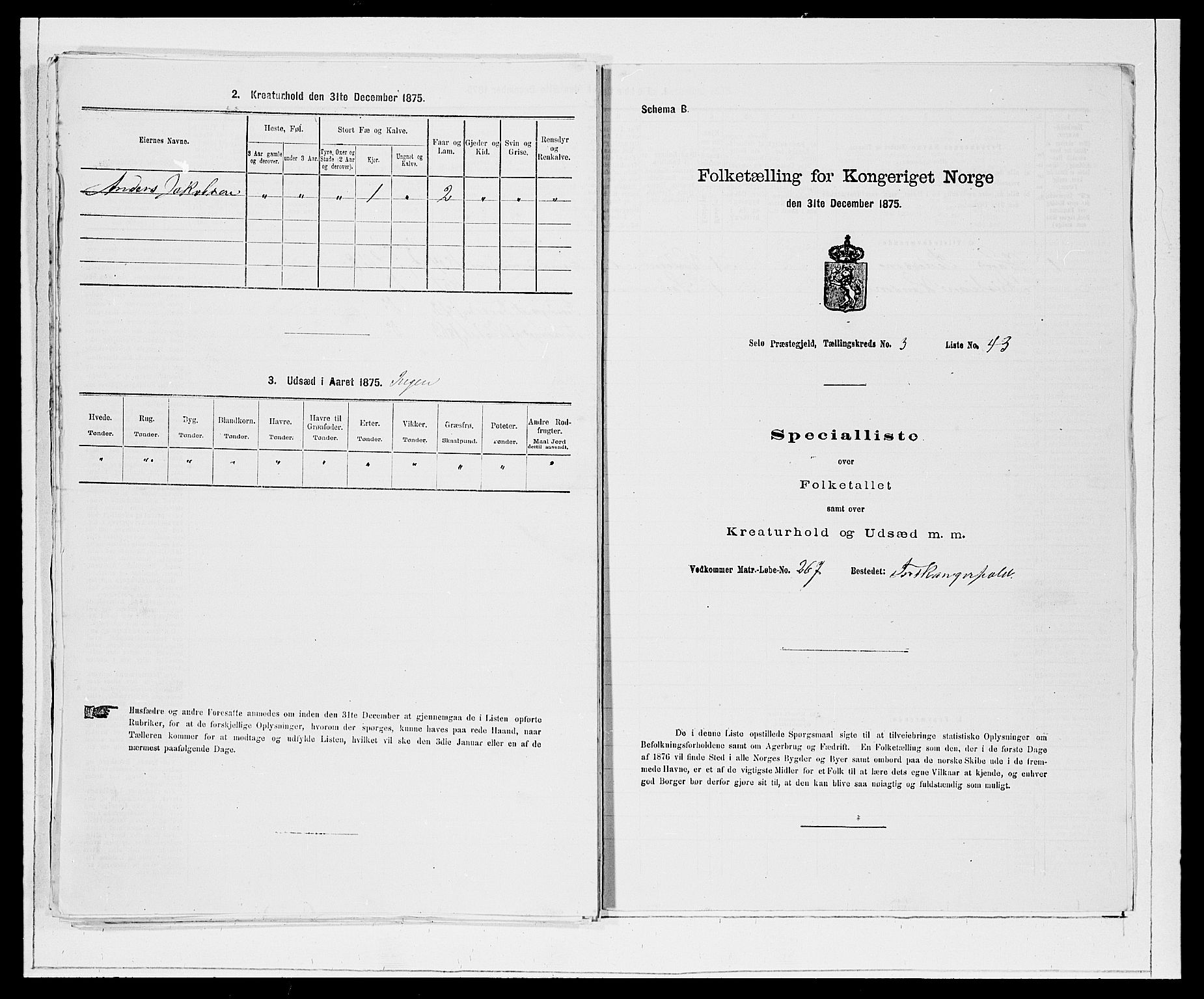 SAB, Folketelling 1875 for 1441P Selje prestegjeld, 1875, s. 460