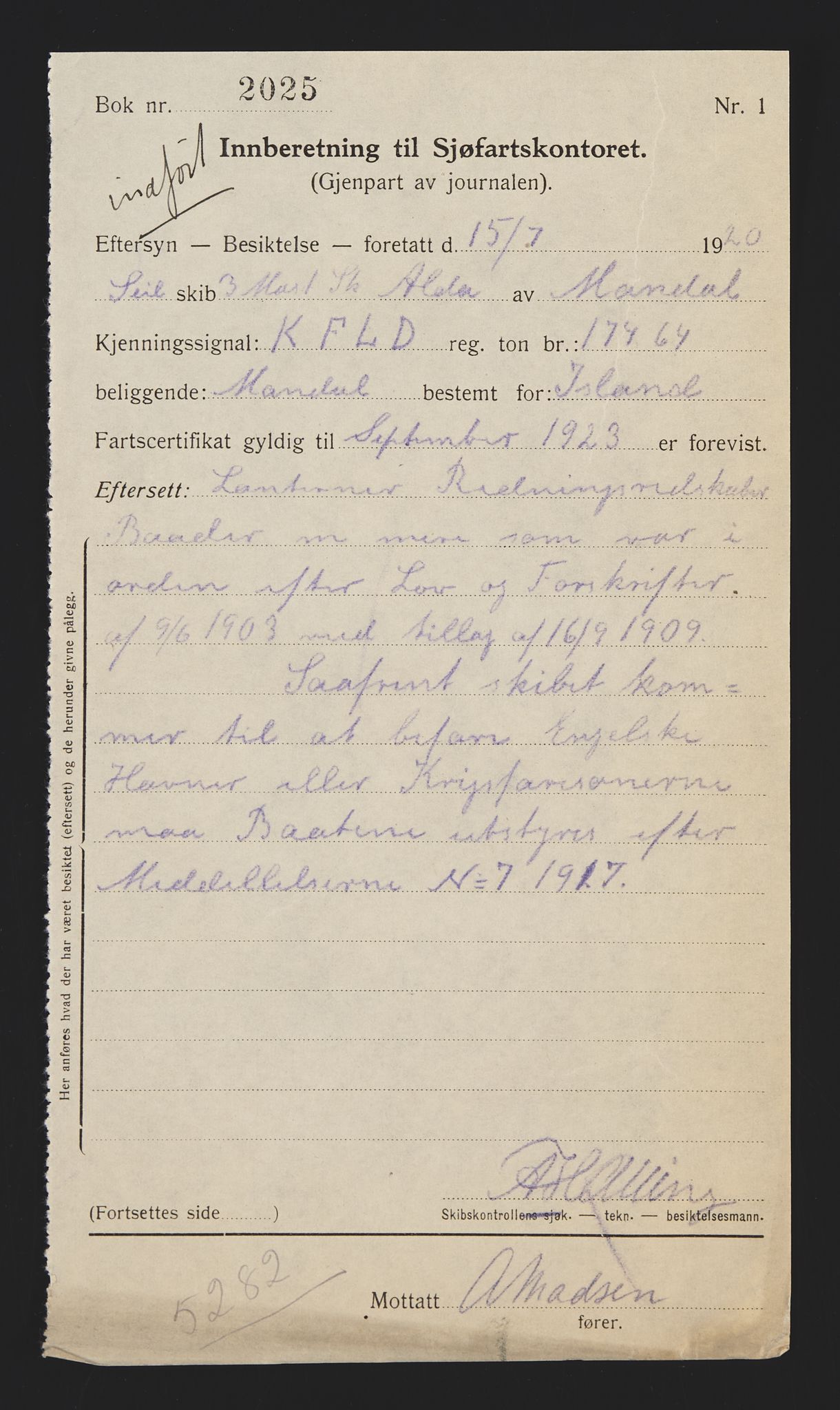 Sjøfartsdirektoratet med forløpere, skipsmapper slettede skip, RA/S-4998/F/Fa/L0018: --, 1877-1921, s. 581