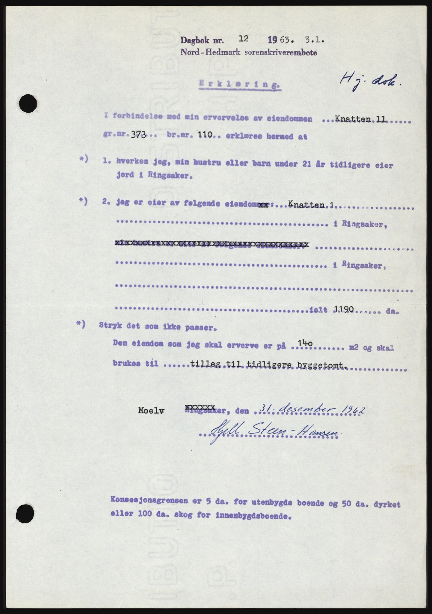 Nord-Hedmark sorenskriveri, SAH/TING-012/H/Hc/L0017: Pantebok nr. 17, 1962-1963, Dagboknr: 12/1963