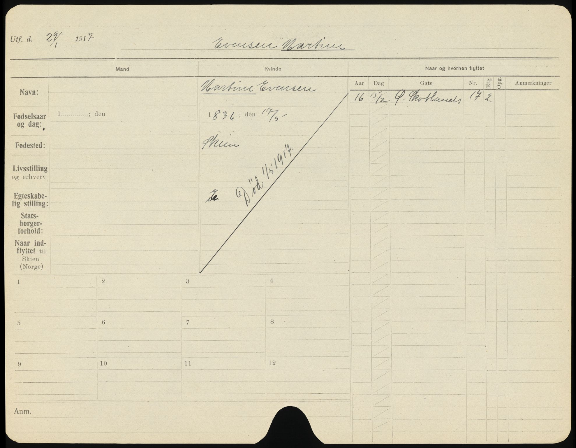 Skien folkeregister, AV/SAKO-A-425/H/Ha/L0001: Døde, 1916-1929, s. 23