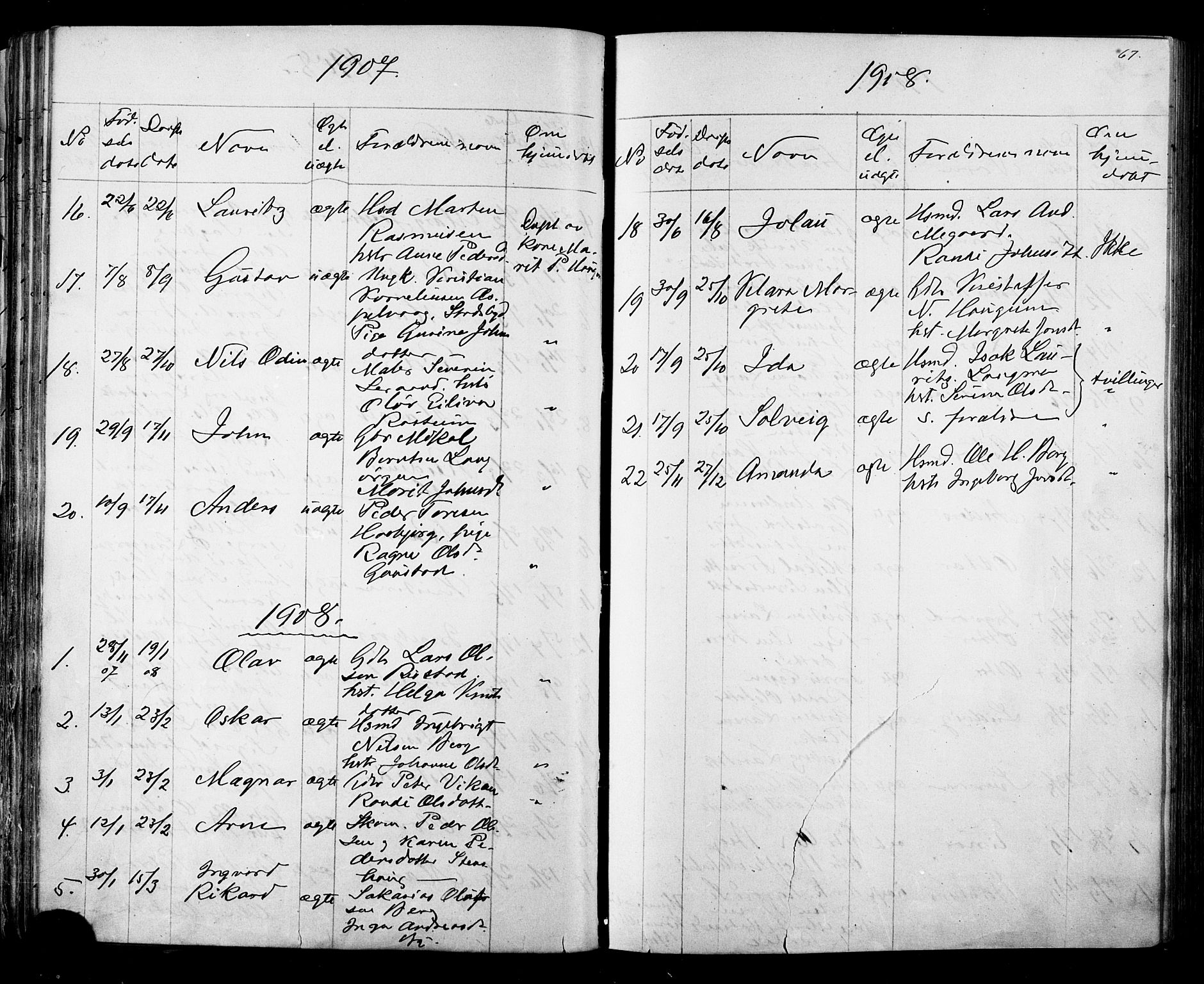 Ministerialprotokoller, klokkerbøker og fødselsregistre - Sør-Trøndelag, AV/SAT-A-1456/612/L0387: Klokkerbok nr. 612C03, 1874-1908, s. 67