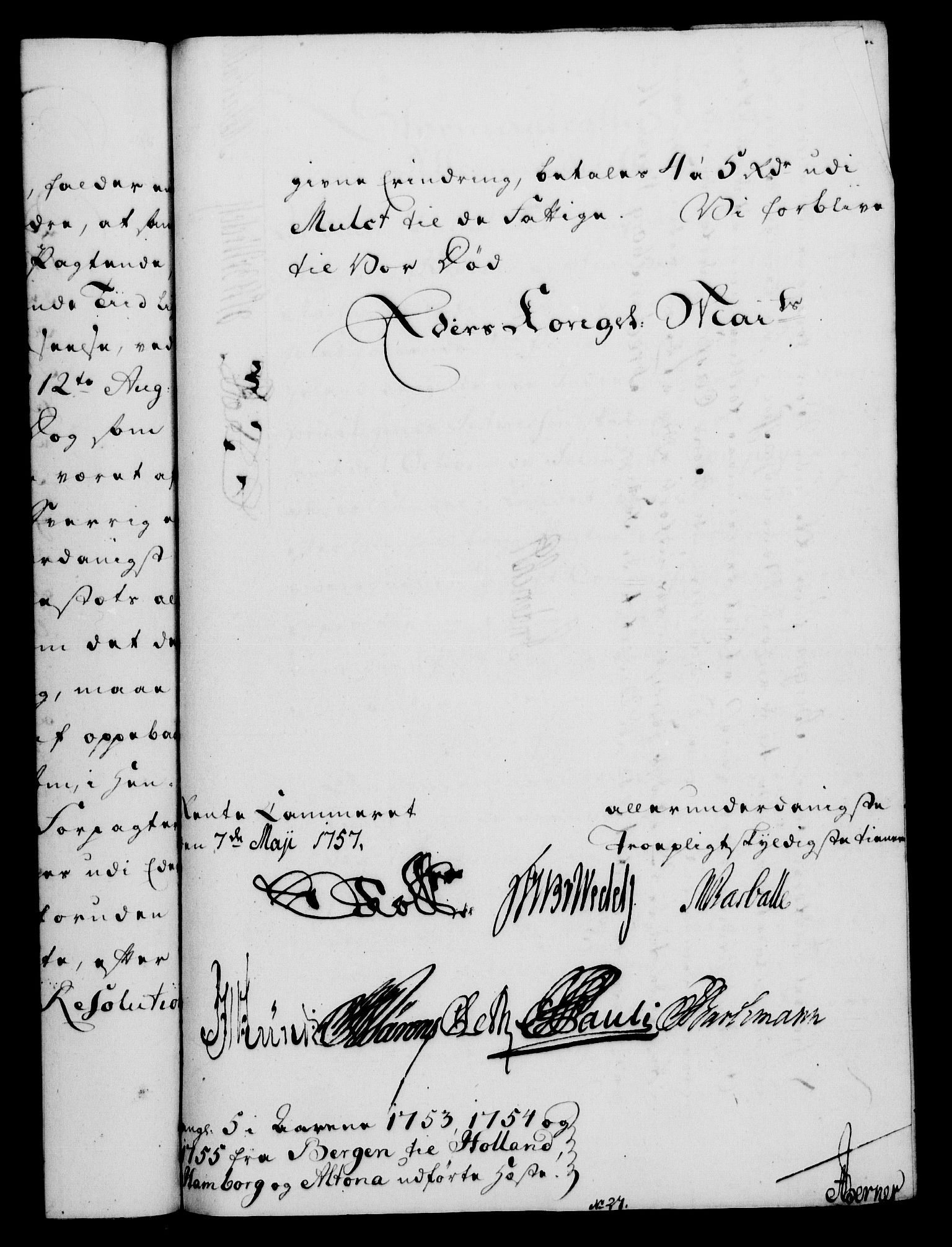 Rentekammeret, Kammerkanselliet, RA/EA-3111/G/Gf/Gfa/L0039: Norsk relasjons- og resolusjonsprotokoll (merket RK 52.39), 1757, s. 311