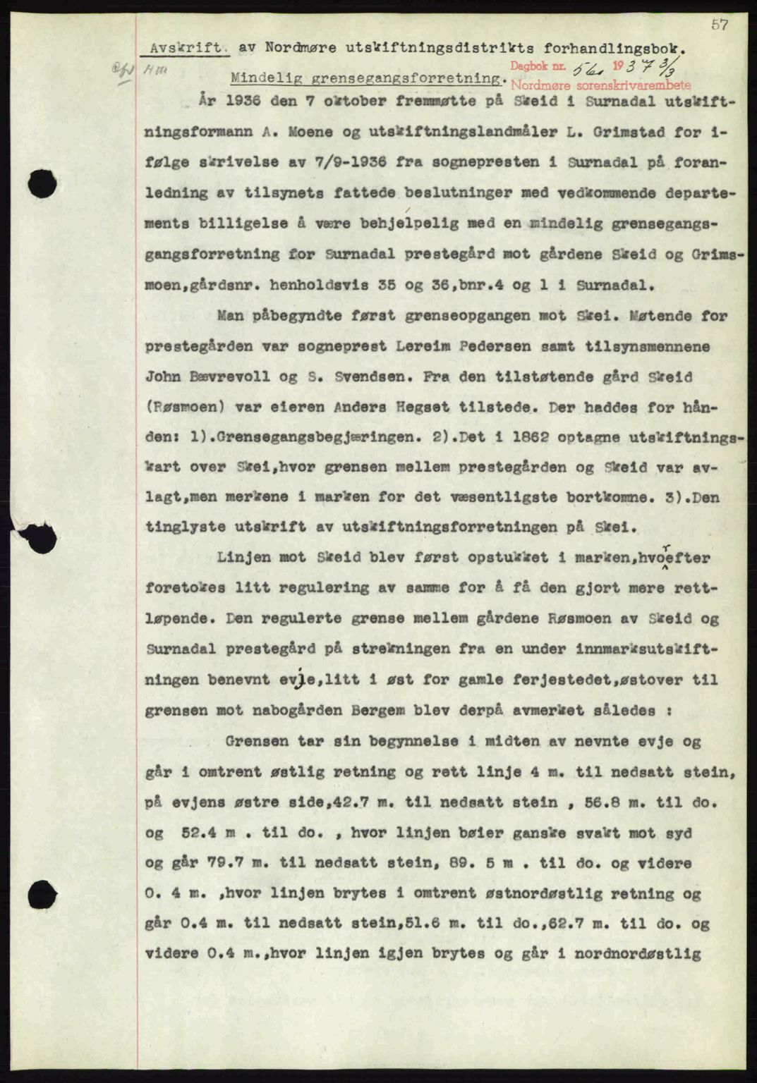 Nordmøre sorenskriveri, SAT/A-4132/1/2/2Ca: Pantebok nr. A81, 1937-1937, Dagboknr: 560/1937
