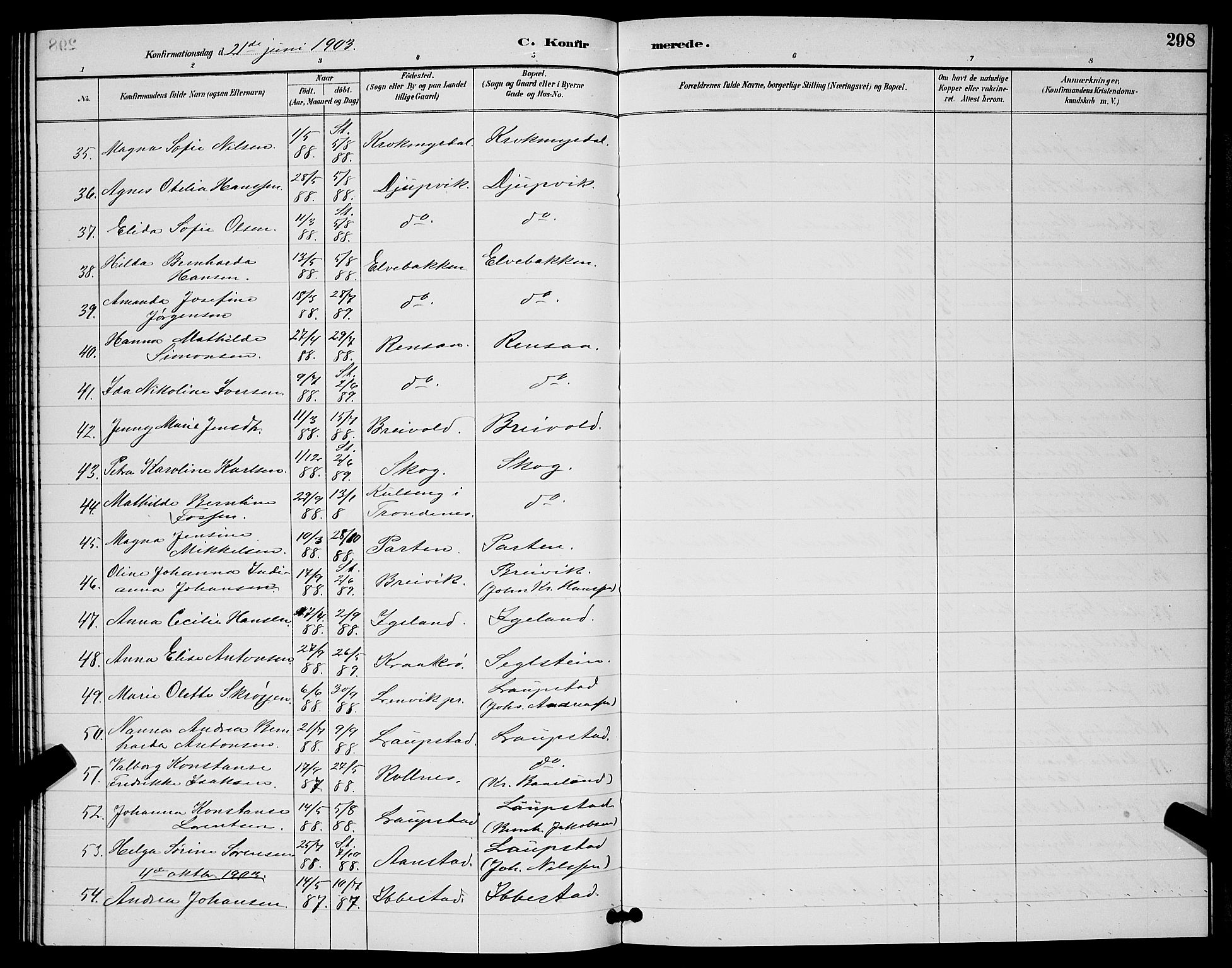 Ibestad sokneprestembete, AV/SATØ-S-0077/H/Ha/Hab/L0008klokker: Klokkerbok nr. 8, 1890-1903, s. 298