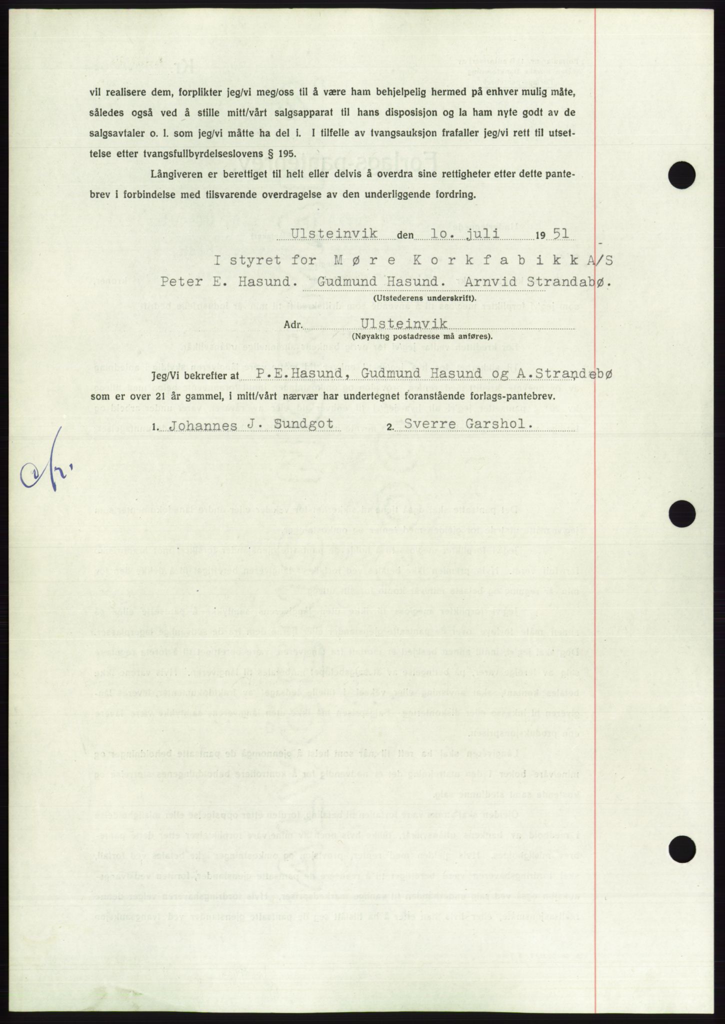 Søre Sunnmøre sorenskriveri, AV/SAT-A-4122/1/2/2C/L0120: Pantebok nr. 8B, 1951-1951, Dagboknr: 1437/1951