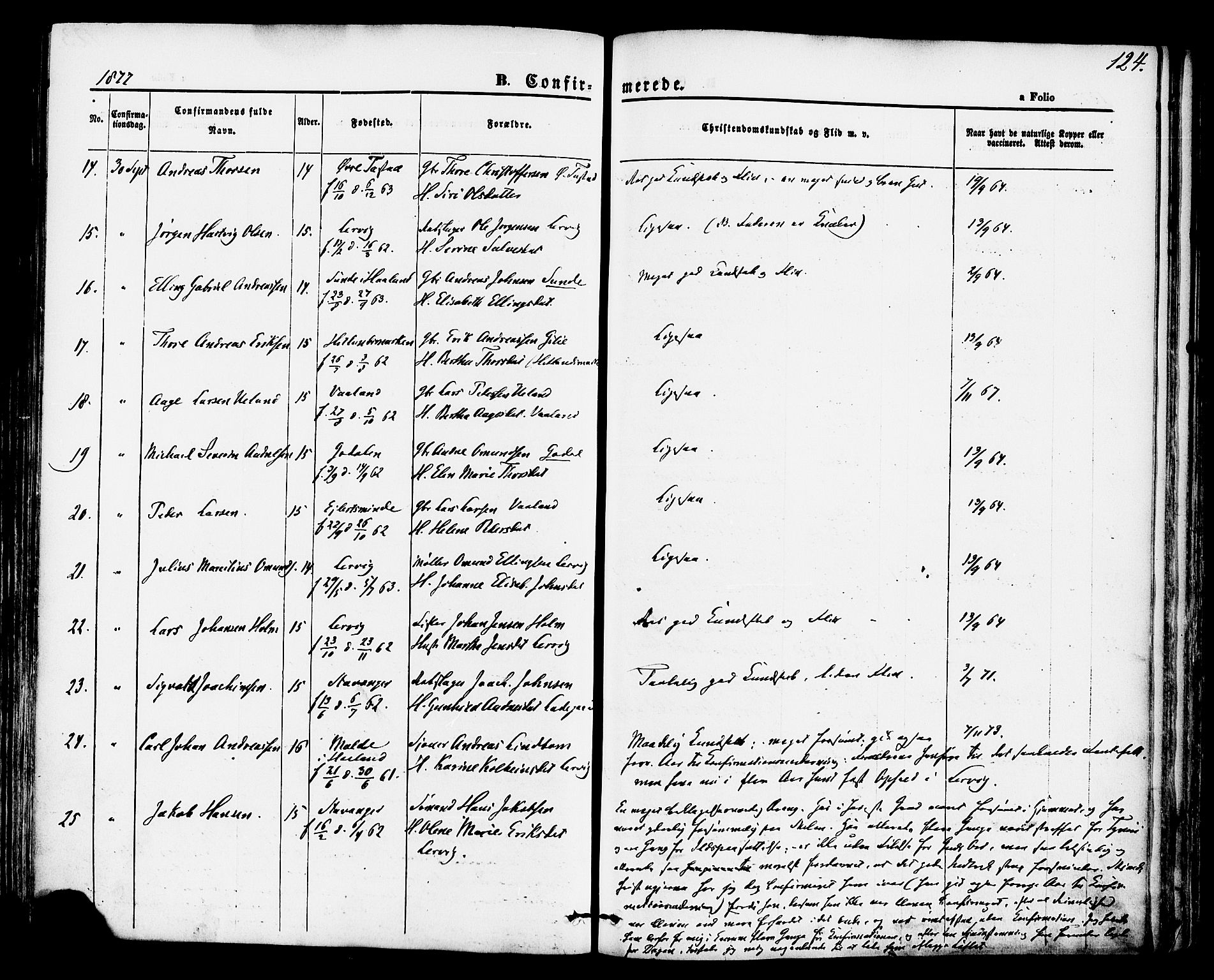 Hetland sokneprestkontor, AV/SAST-A-101826/30/30BA/L0004: Ministerialbok nr. A 4, 1862-1881, s. 124
