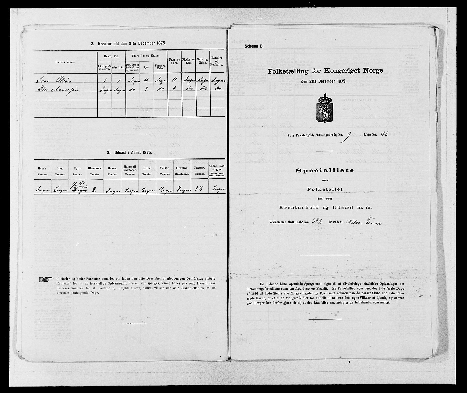 SAB, Folketelling 1875 for 1235P Voss prestegjeld, 1875, s. 1137